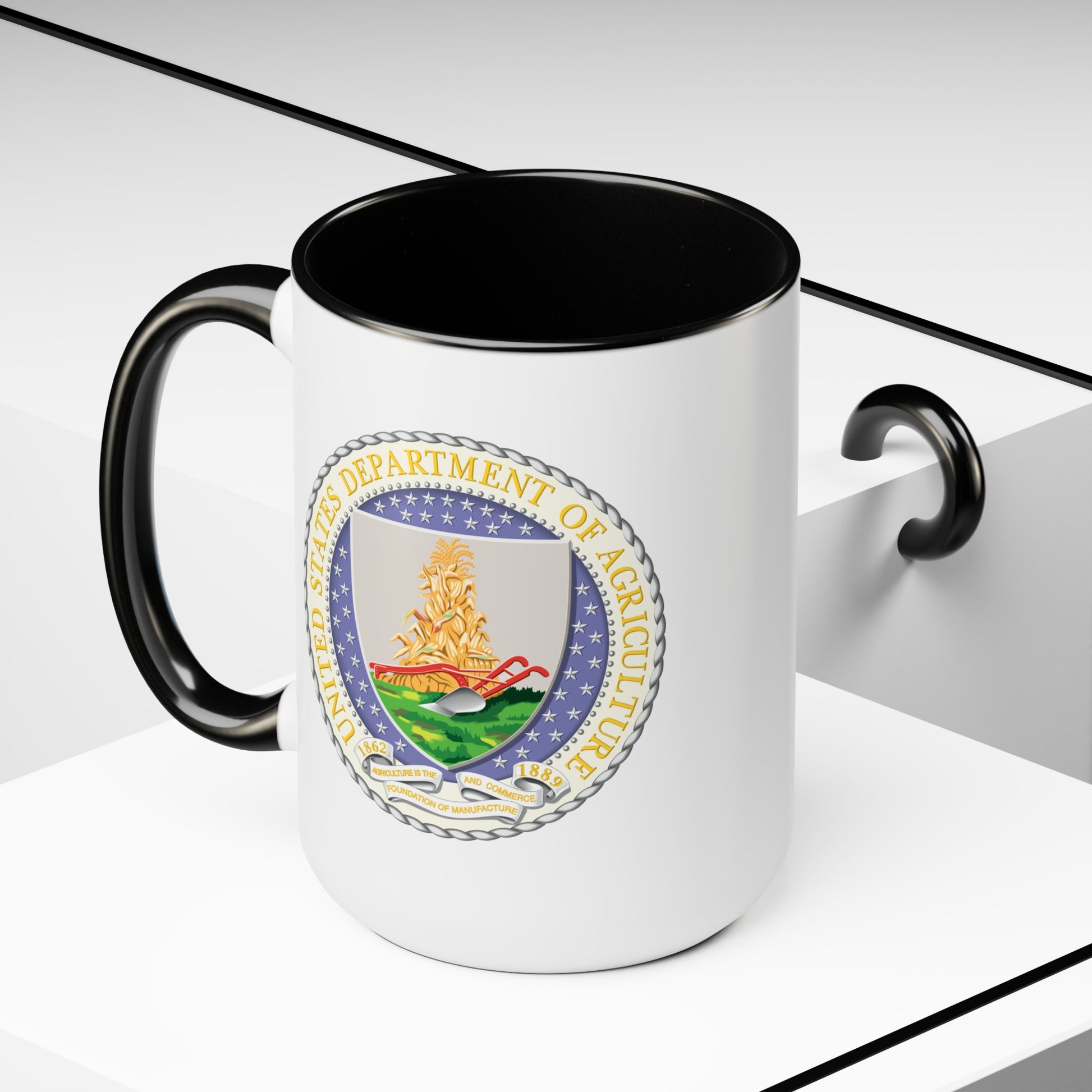 Department of Agriculture Coffee Mug - Double Sided Black Accent White Ceramic 15oz by TheGlassyLass.com