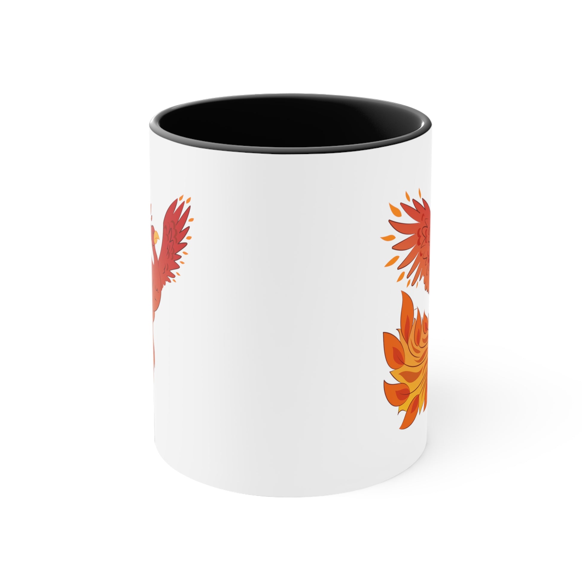 Phoenix Rising Coffee Mug - Double Sided Black Accent White Ceramic 11oz by TheGlassyLass.com