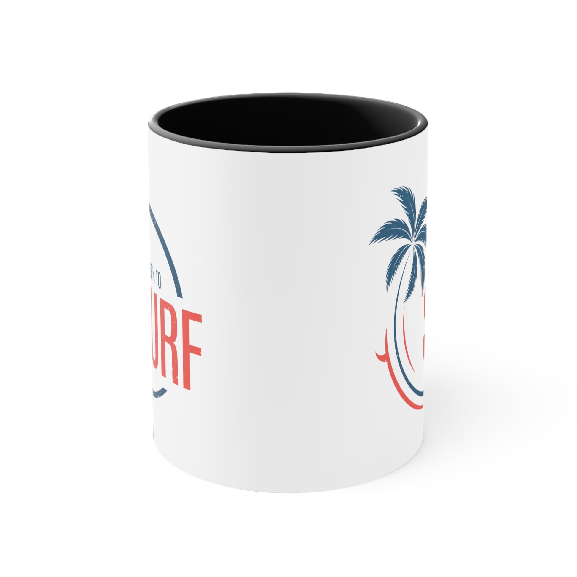 Born to Surf Coffee Mug - Double Sided Black Accent White Ceramic 11oz by TheGlassyLass.com