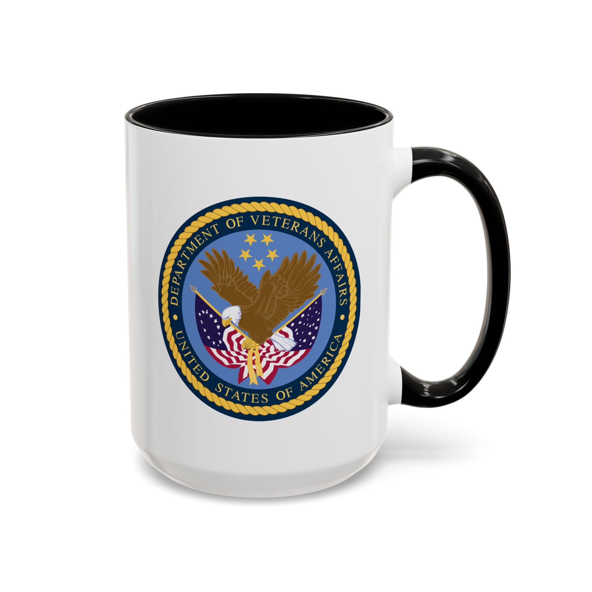 US Department of Veterans Affairs Coffee Mug - Double Sided Print, Black Accent White Ceramic, 15oz by TheGlassyLass.com