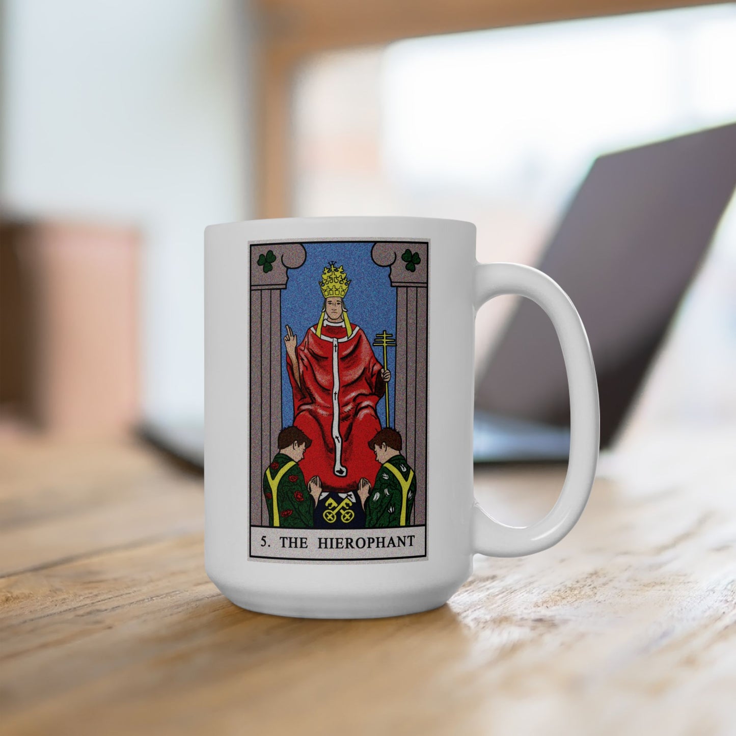 The Hierophant Tarot Card Coffee Mug - Double Sided White Ceramic 15oz by TheGlassyLass.com