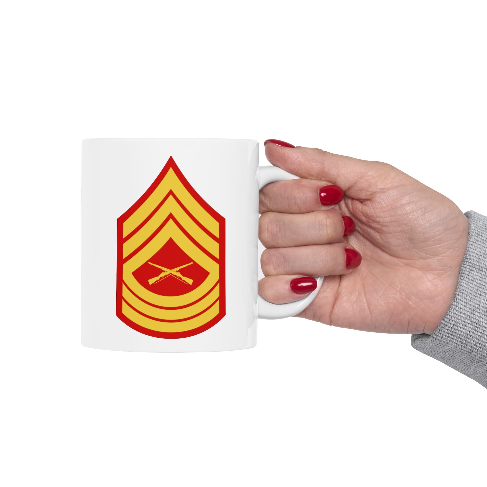 United States Marine Corps Master Sergeant (E-8) Chevron Coffee Mug - Double Sided White Ceramic 11oz - by TheGlassyLass.com