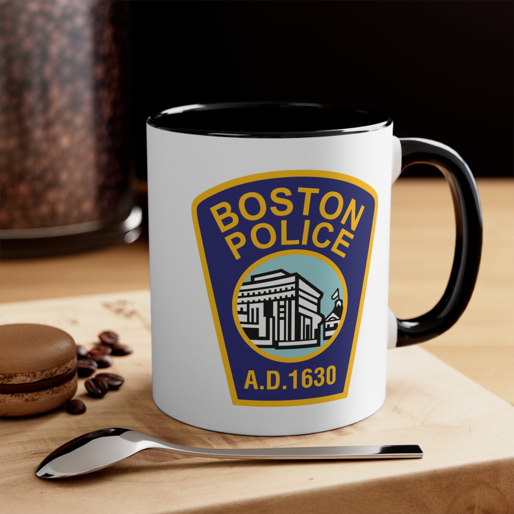 Boston Police Coffee Mug - Double Sided Black Accent White Ceramic 11oz by TheGlassyLass.com