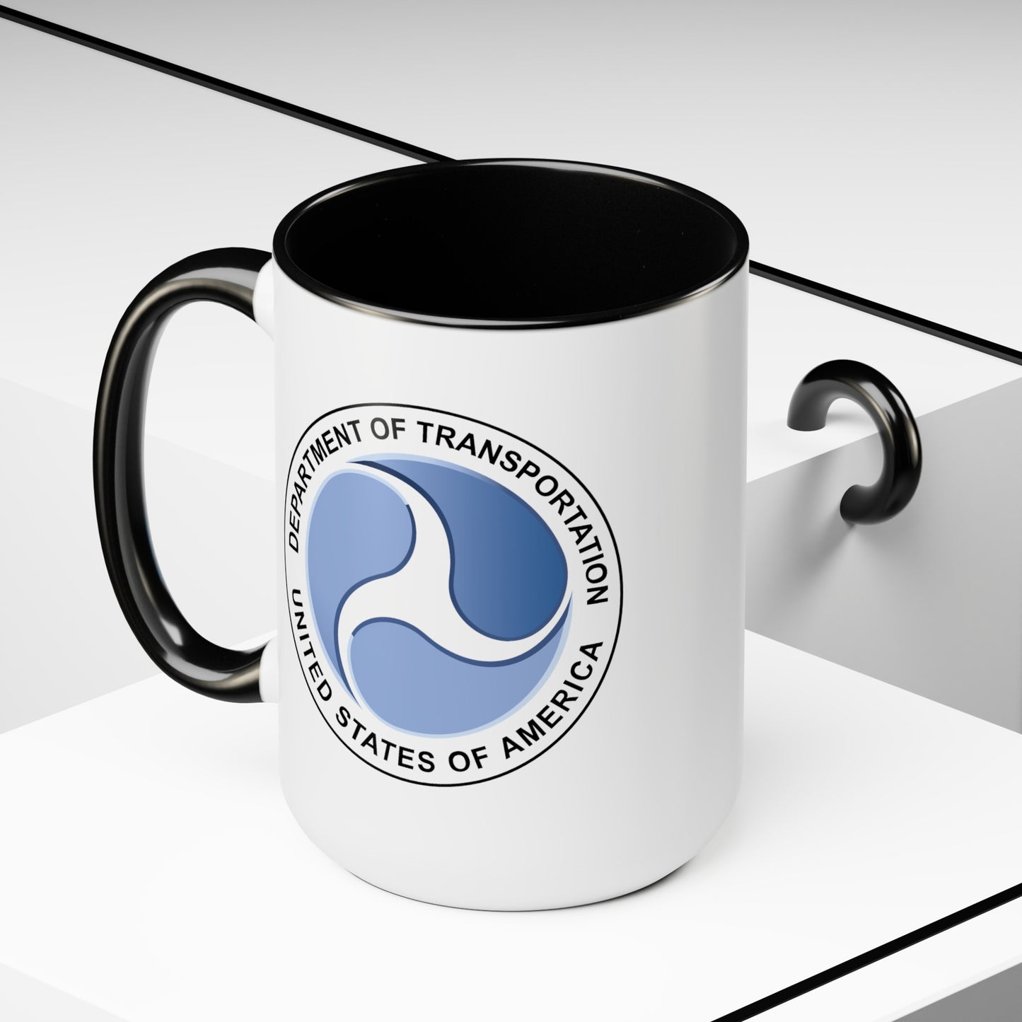 Department of Transportation Coffee Mug - Double Sided Black Accent White Ceramic 15oz by TheGlassyLass.com