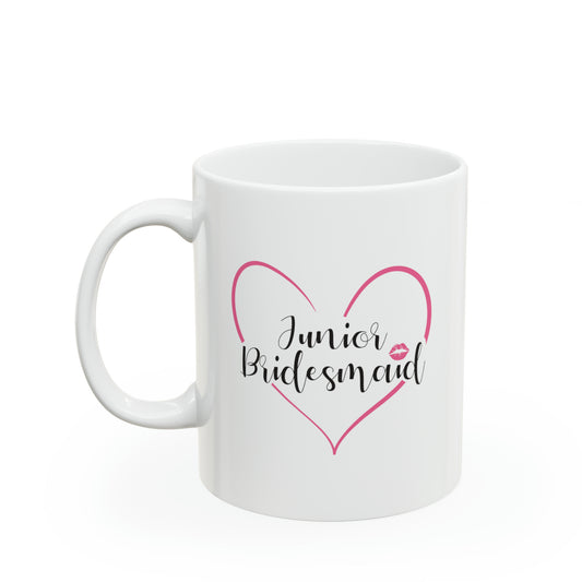 Junior Bridesmaid Cocoa Mug - Double Sided 11oz White Ceramic by TheGlassyLass.com