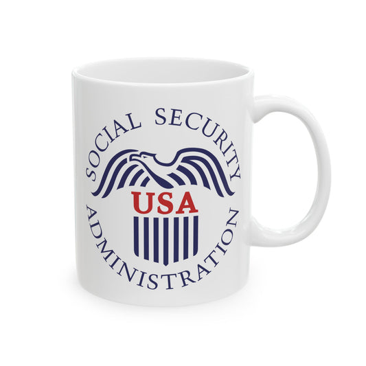 Social Security Administration Seal Coffee Mug - Double Sided Print, White Ceramic, 11oz by TheGlassyLass.com