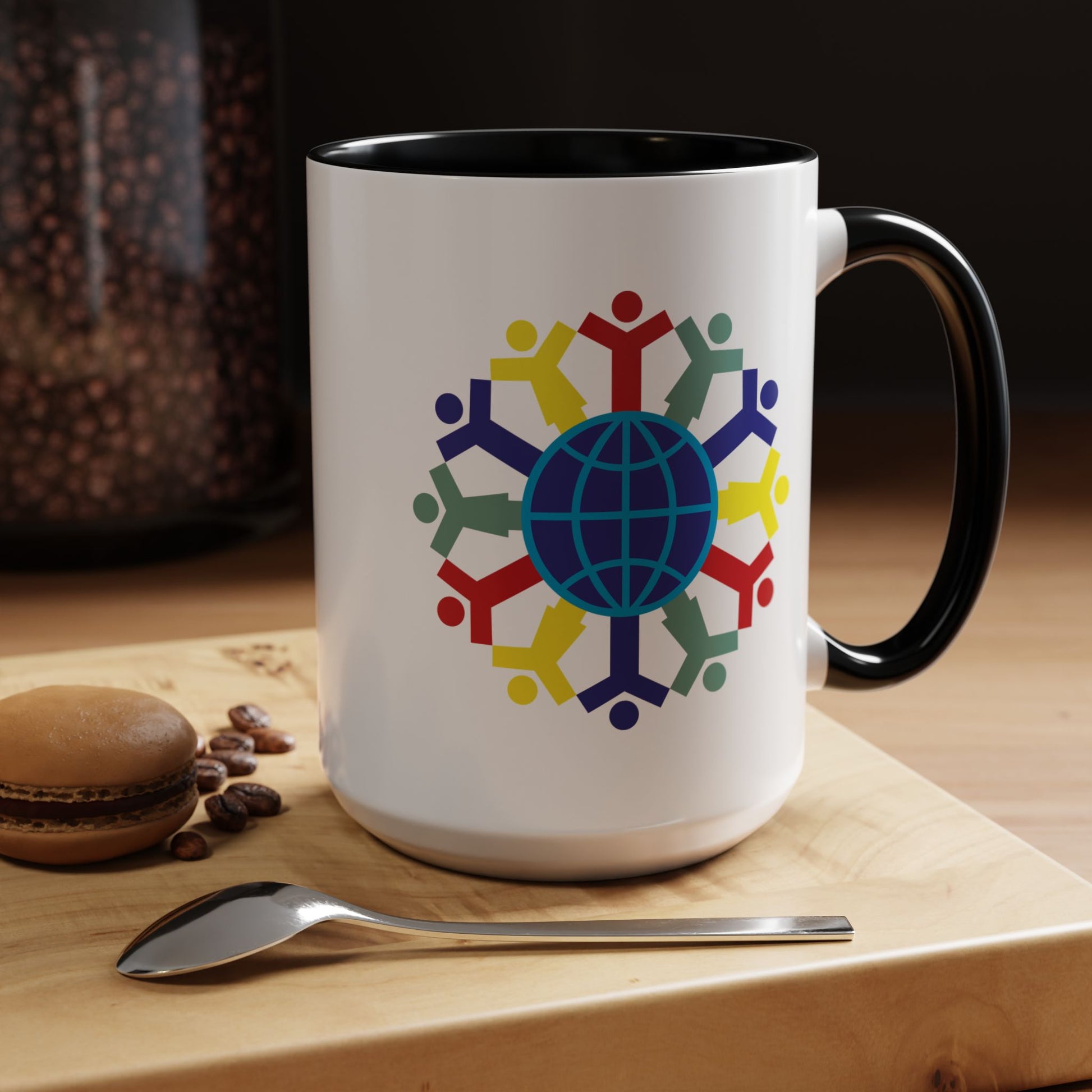Joy To The World Coffee Mug - Double Sided Black Accent White Ceramic 15oz by TheGlassyLass.com