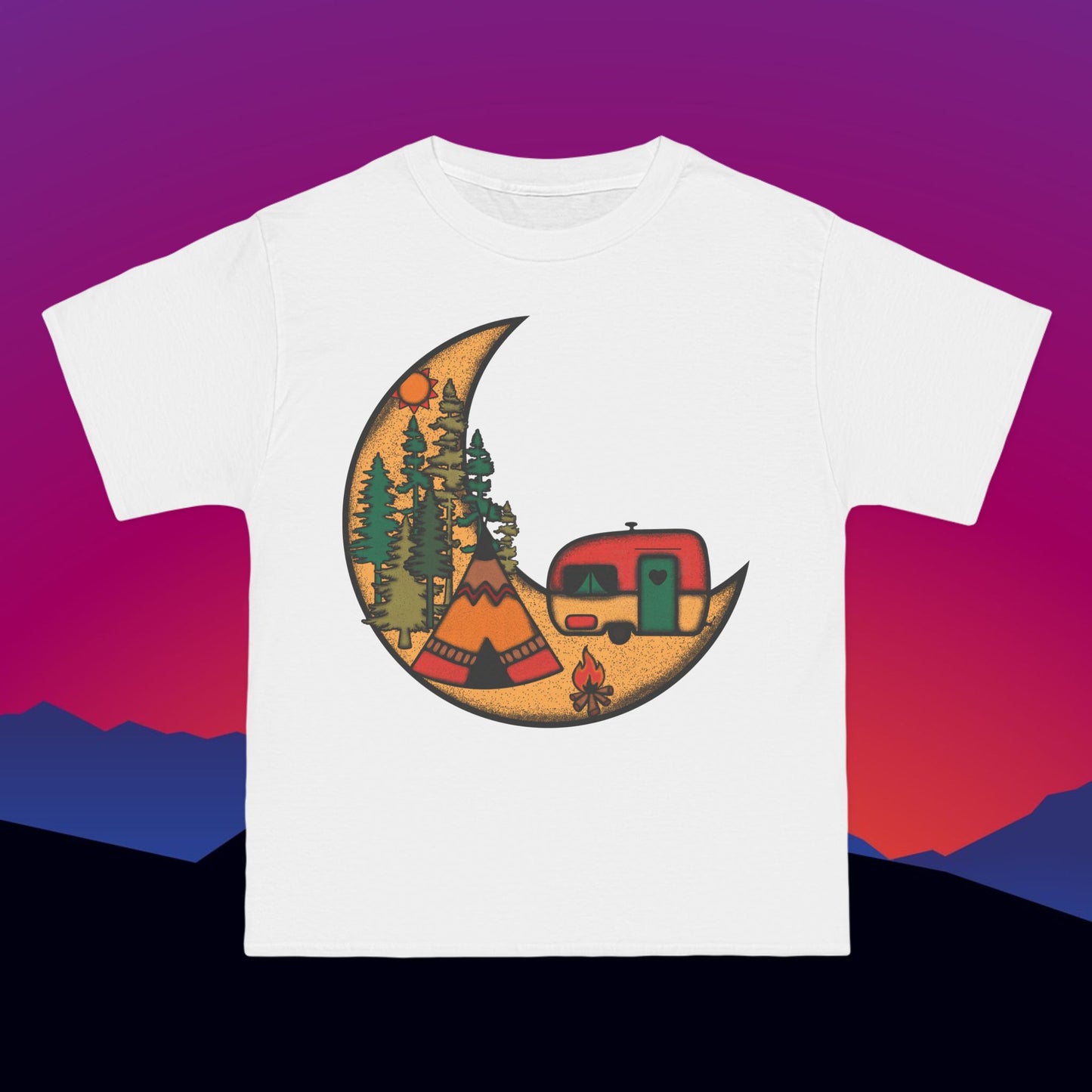 Camper's Moon T-Shirt: (Hanes Beefy-T 100% Preshrunk Cotton) Custom Printed by TheGlassyLass.com