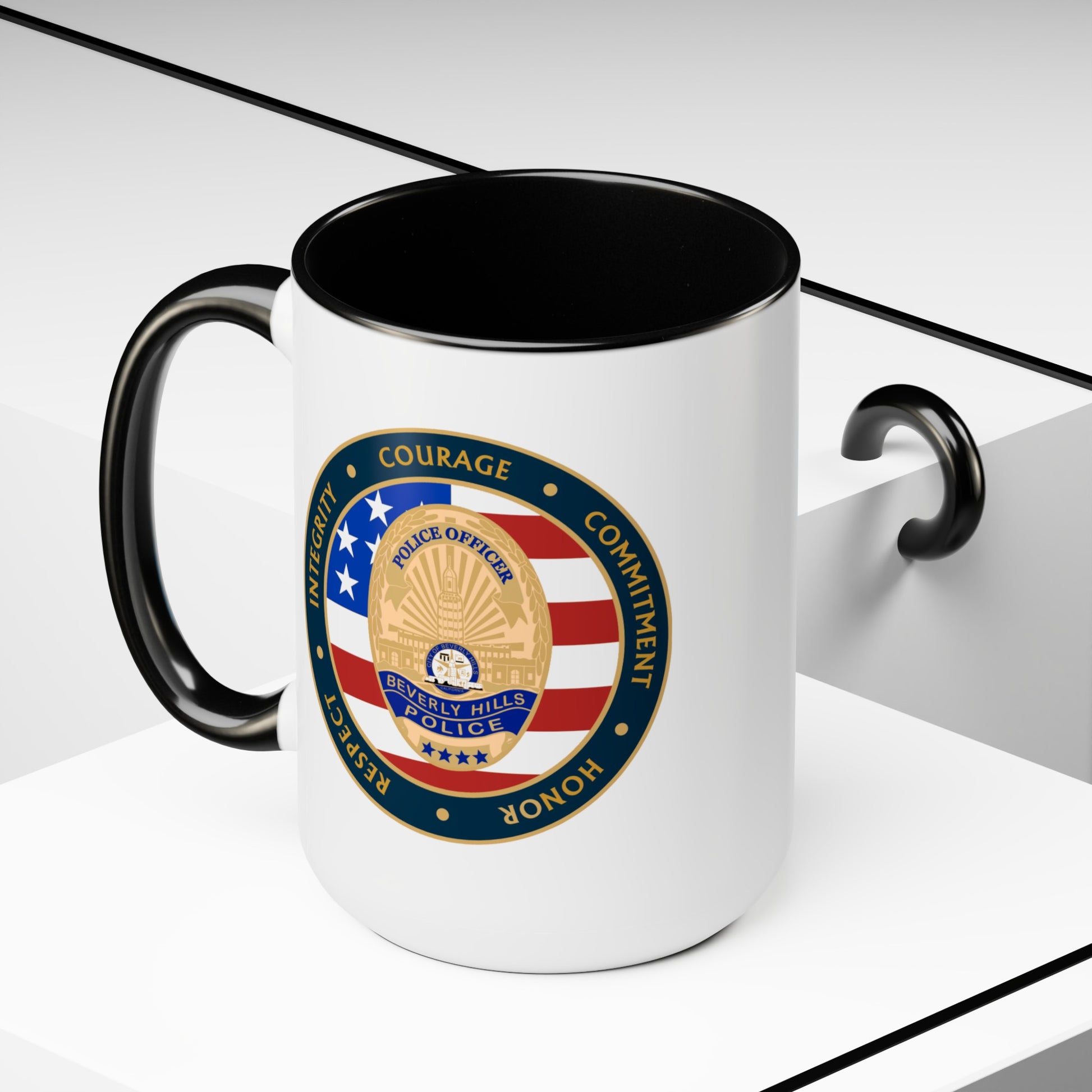 Beverly Hill Police Coffee Mug - Double Sided Black Accent White Ceramic 15oz by TheGlassyLass.com