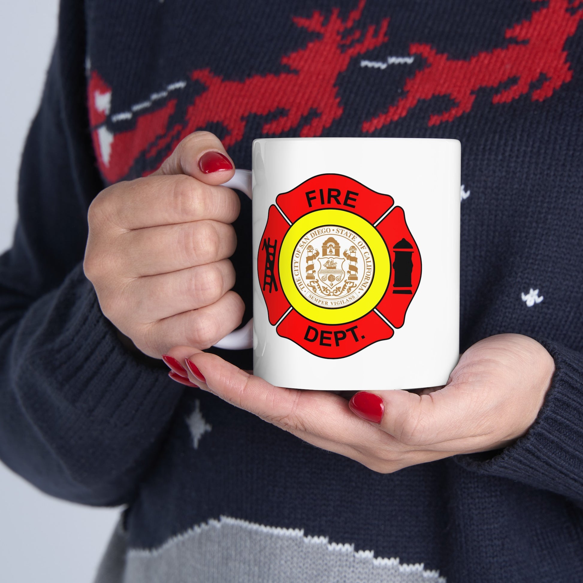 San Diego Fire Department Coffee Mug - Double Sided Print White Ceramic 11oz by TheGlassyLass.com