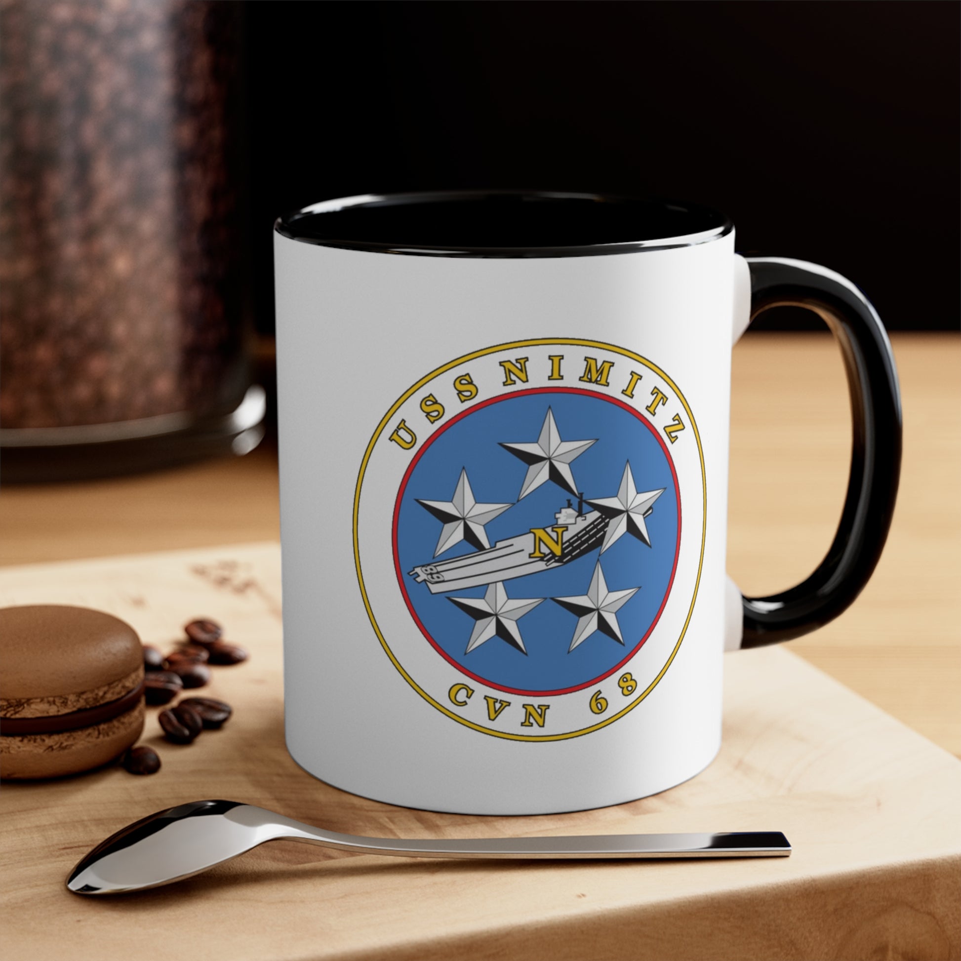 USS Nimitz Coffee Mug - Double Sided Black Accent White Ceramic 11oz by TheGlassyLass.com