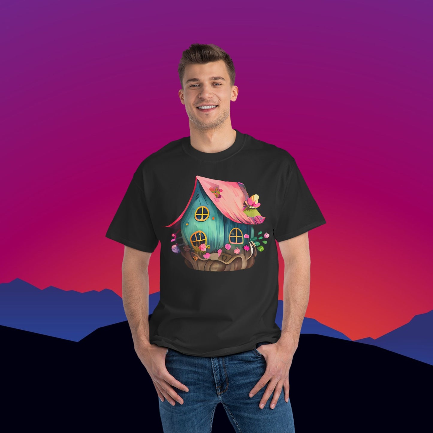 Fairy House T-Shirt: (Hanes Beefy-T 100% Preshrunk Cotton Custom Printed by TheGlassyLass.com