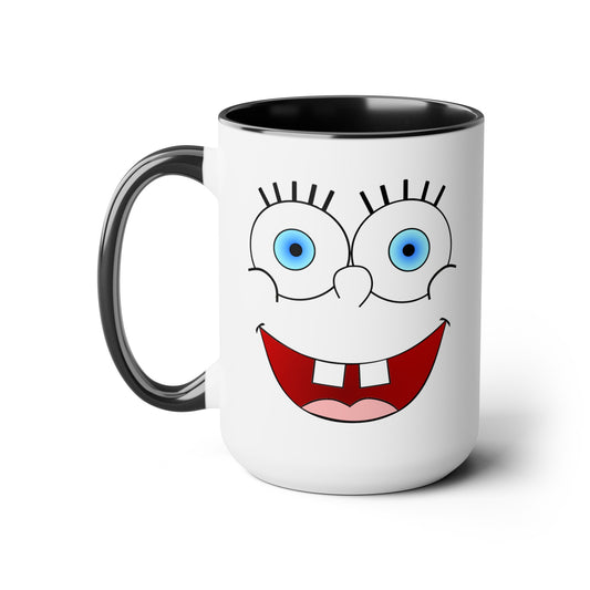 SpongeBob ish Coffee Mug - Double Sided Black Accent White Ceramic 15oz by TheGlassyLass.com