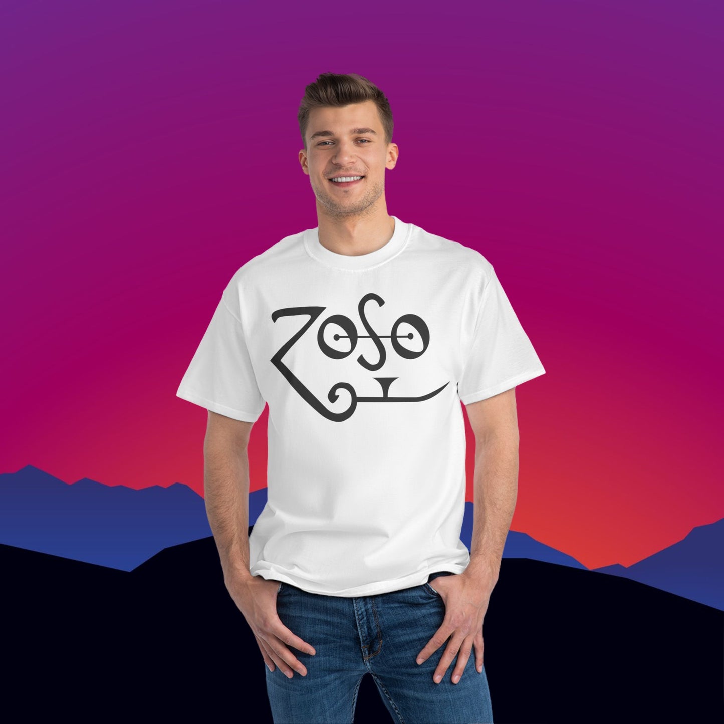 Jimmy Page Led Zeppelin ZOSO Symbol T-Shirt: (Hanes Beefy-T 100% Preshrunk Cotton Custom Printed by TheGlassyLass.com