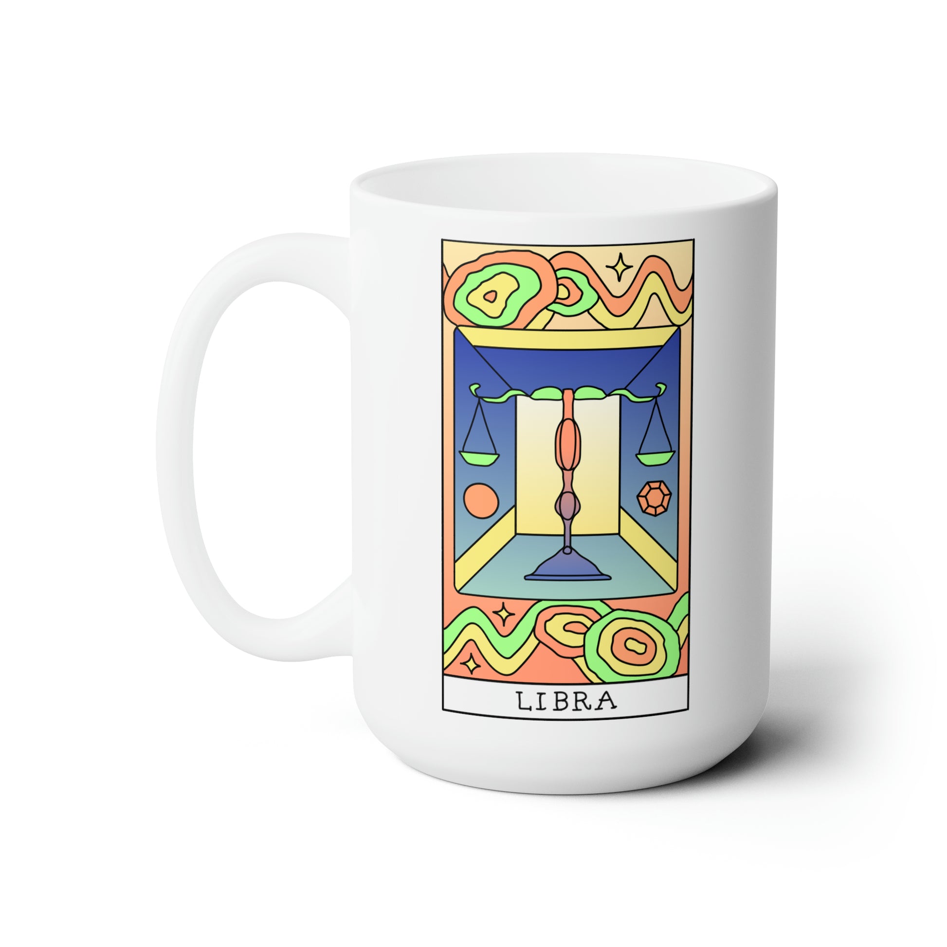 Libra Tarot Card Coffee Mug - Double Sided White Ceramic 15oz - by TheGlassyLass.com