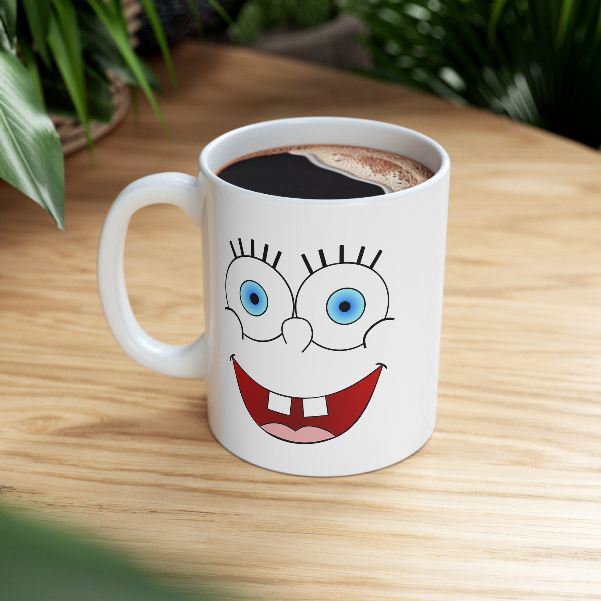 SpongeBob ish Coffee Mug - Double Sided White Ceramic 11oz by TheGlassyLass.com