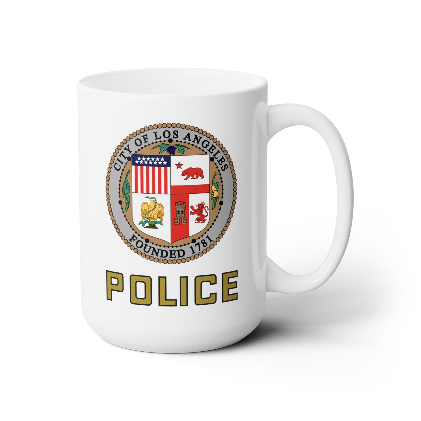 LAPD Coffee Mug - Double Sided White Ceramic 15oz by TheGlassyLass.com