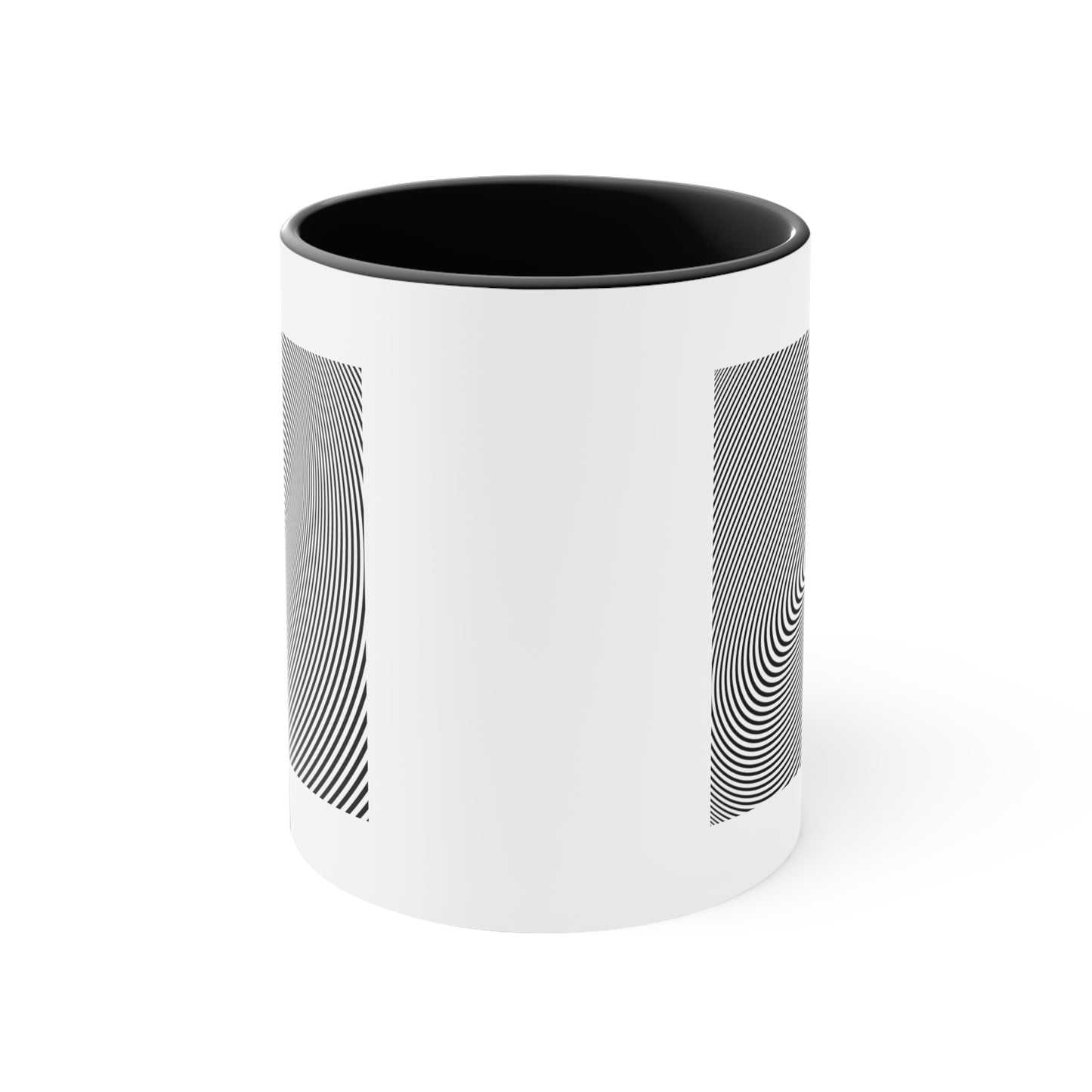 Spiral Illusion Coffee Mug - Double Sided Black Accennt White Ceramic 11oz by TheGlassyLass.com