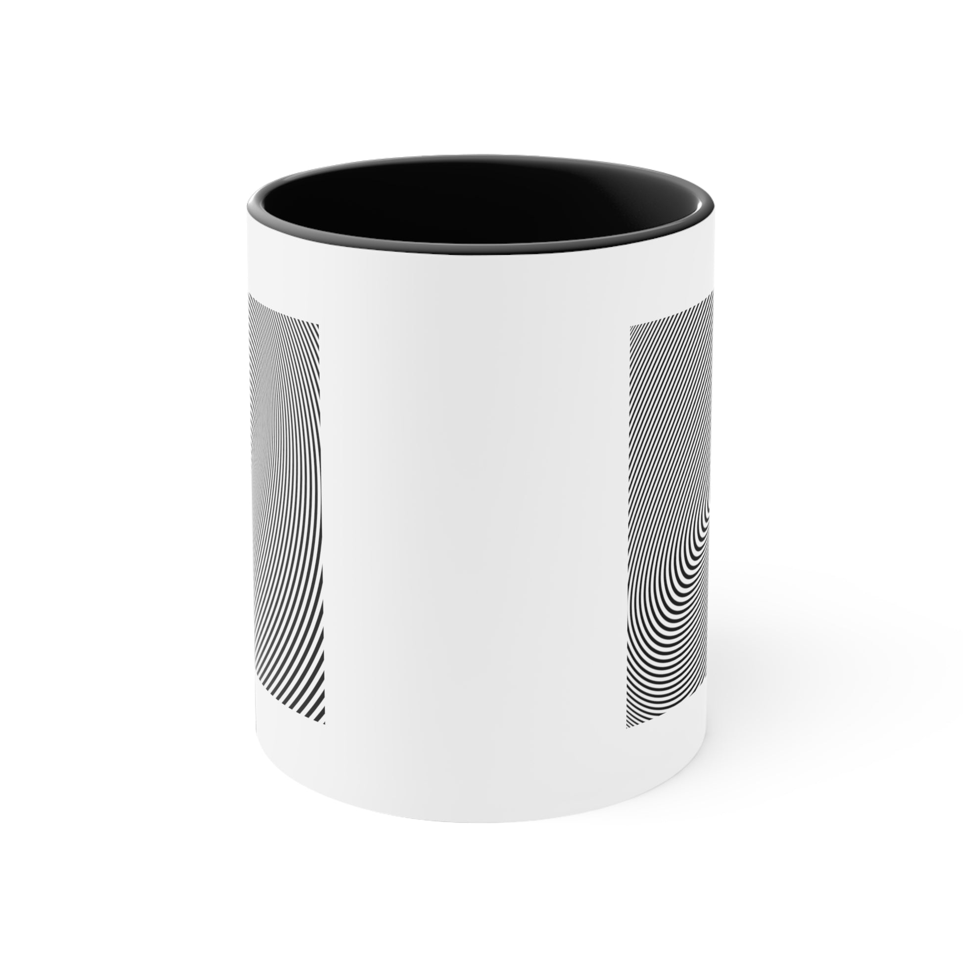 Spiral Illusion Coffee Mug - Double Sided Black Accennt White Ceramic 11oz by TheGlassyLass.com