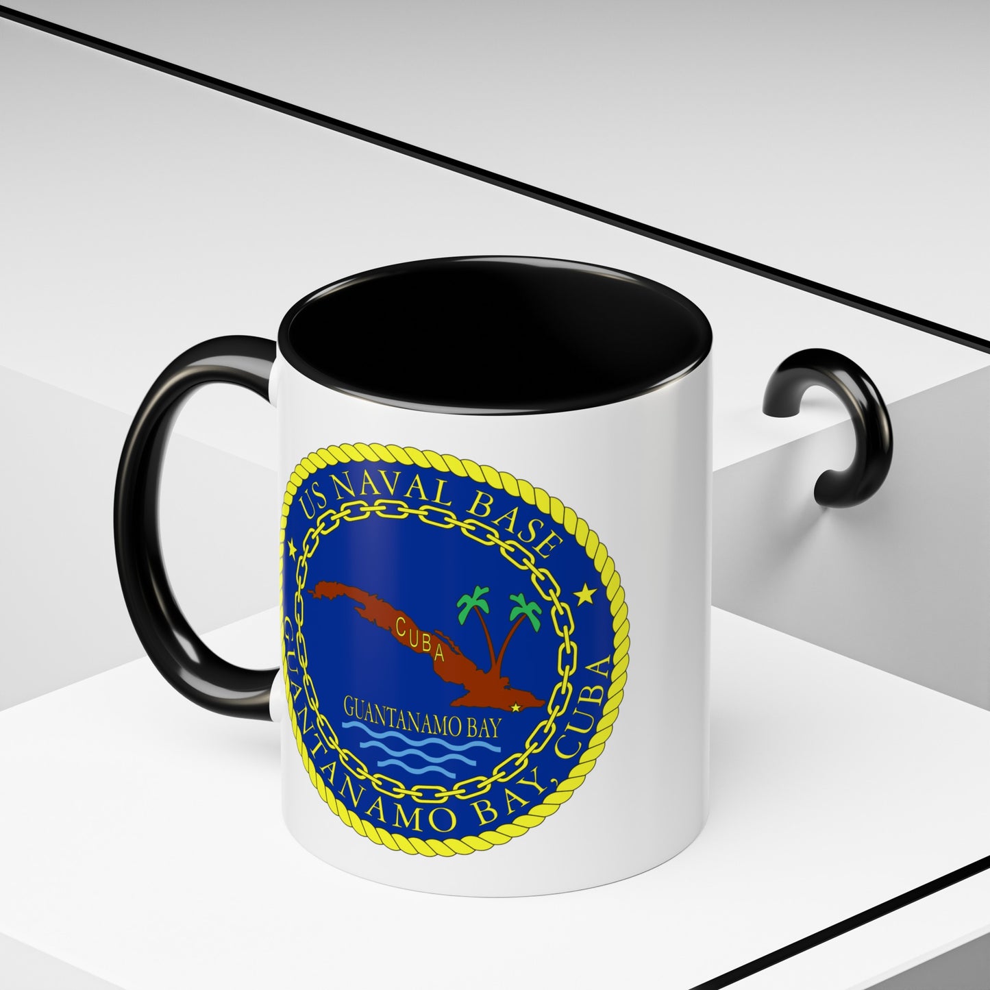 US Naval Base Guantanamo Bay Cuba Seal Coffee Mug - Double Sided Black Accent Ceramic 11oz - by TheGlassyLass.com