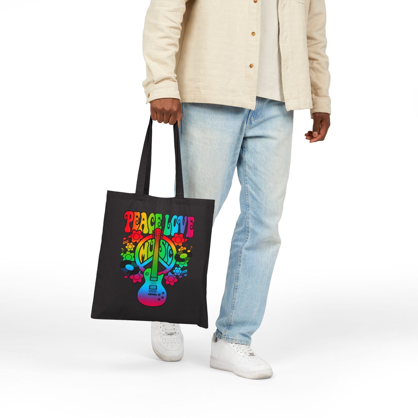 Peace Love and Music Logo Tote Bag - Heavyweight 100% Cotton Canvas by TheGlassyLass.com