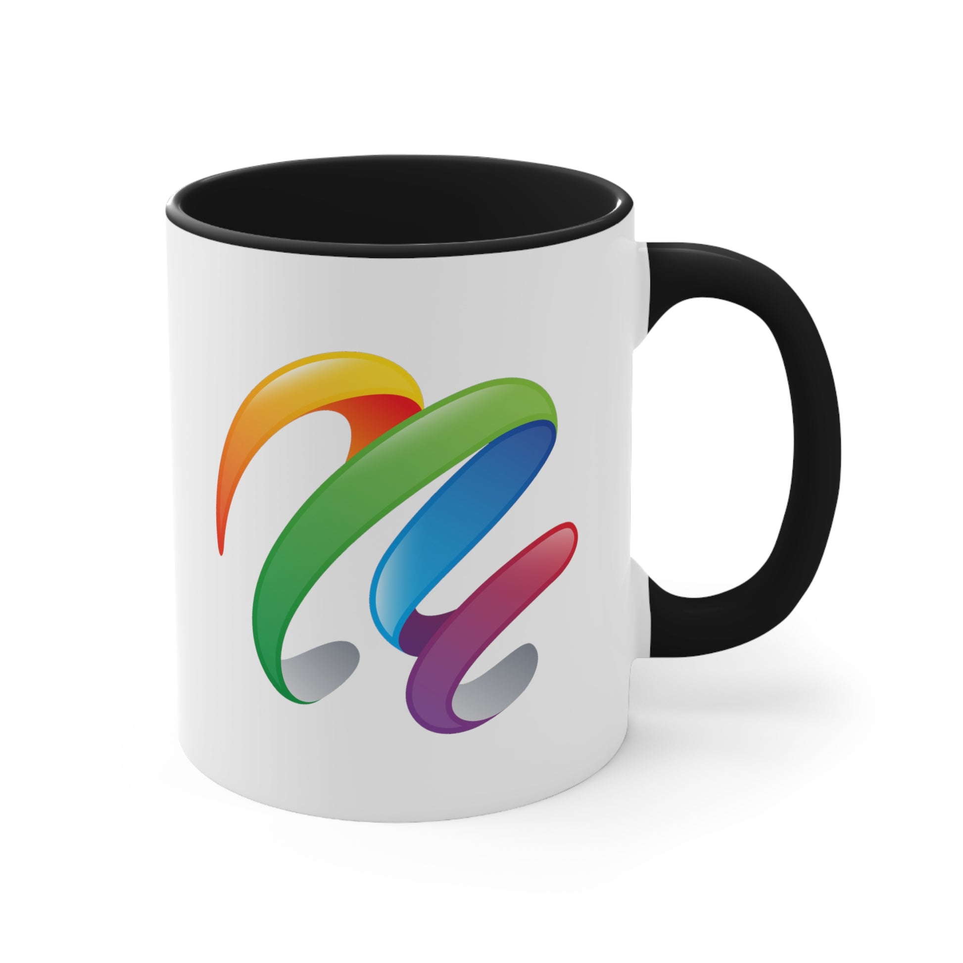 Rainbow Swirl Coffee Mug - Double Sided Black Accent White Ceramic 11oz by TheGlassyLass.com