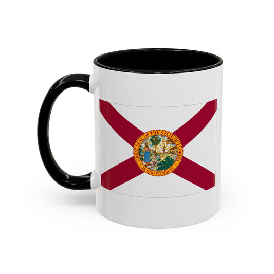 Florida State Flag - Double Sided Black Accent White Ceramic Coffee Mug 11oz by TheGlassyLass.com