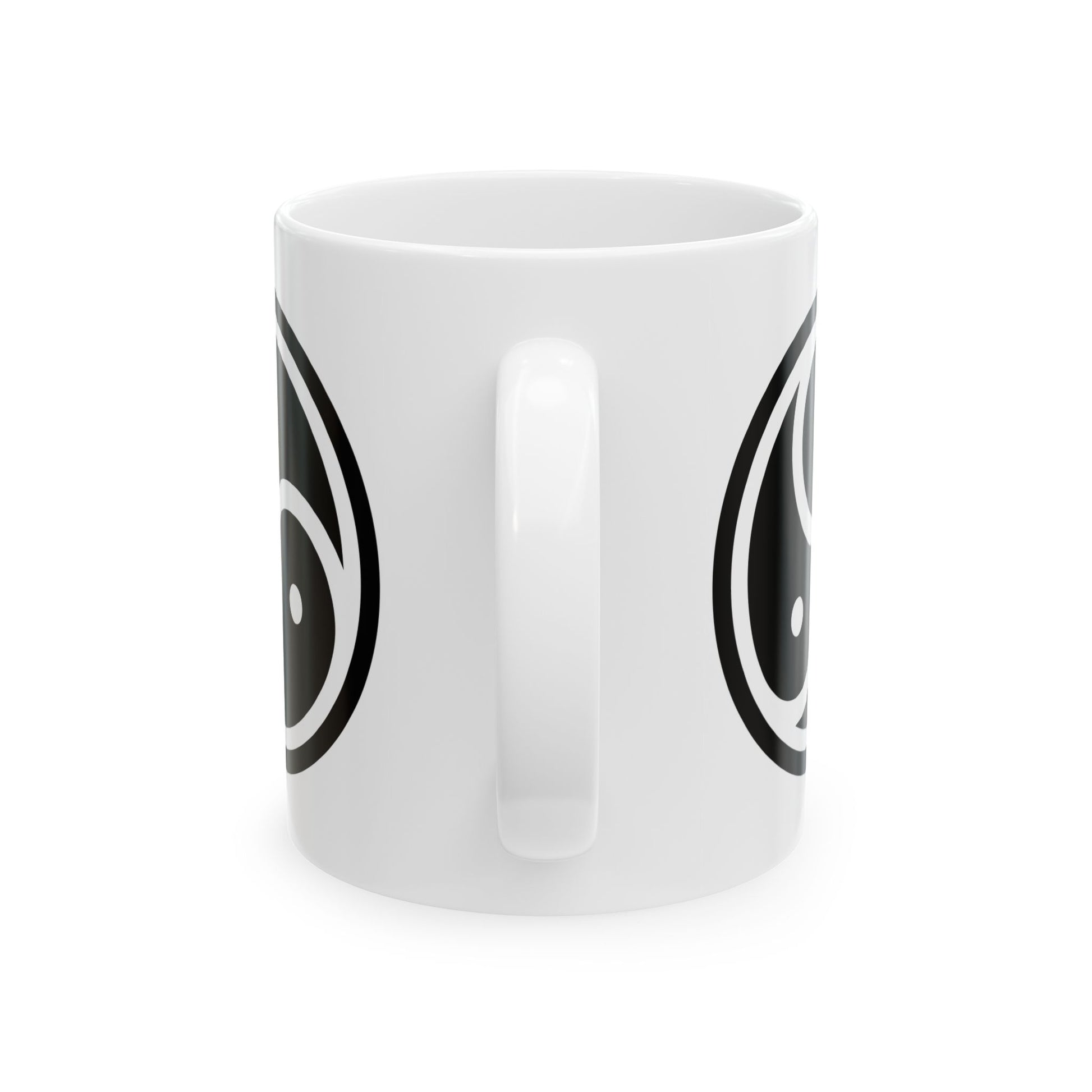 Tri Yin Yang Symbol Coffee Mug - Double Sided Print, White Ceramic, 11oz by TheGlassyLass.com