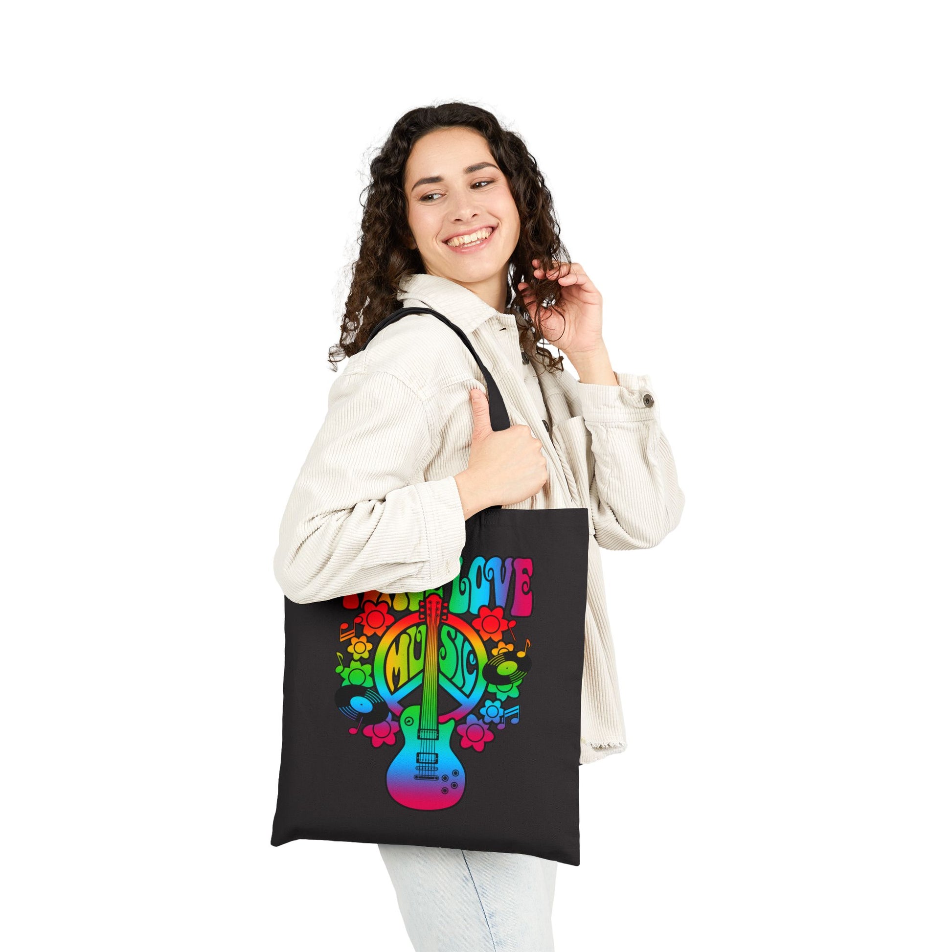 Peace Love and Music Logo Tote Bag - Heavyweight 100% Cotton Canvas by TheGlassyLass.com