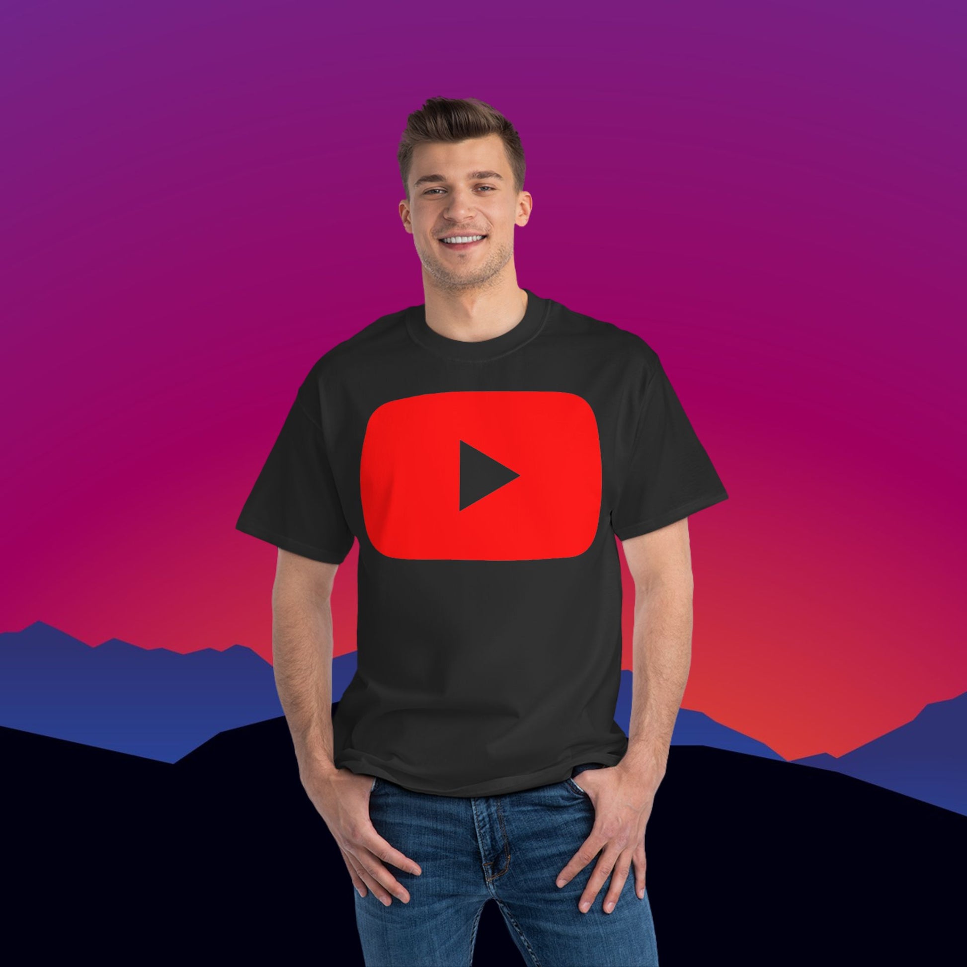 Play Button T-Shirt: (Hanes Beefy-T 100% Preshrunk Cotton) Custom Printed by TheGlassyLass.com