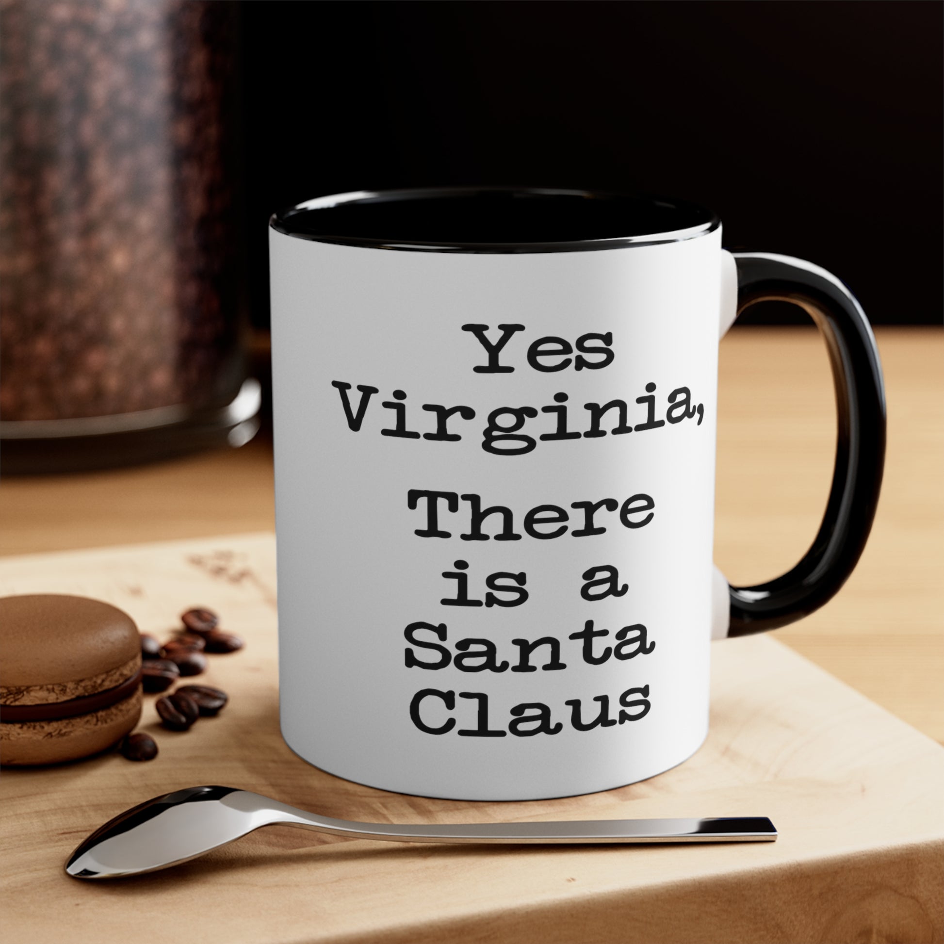 Yes Virginia Coffee Mug - Double Sided Black Accent White Ceramic 11oz by TheGlassyLass.com