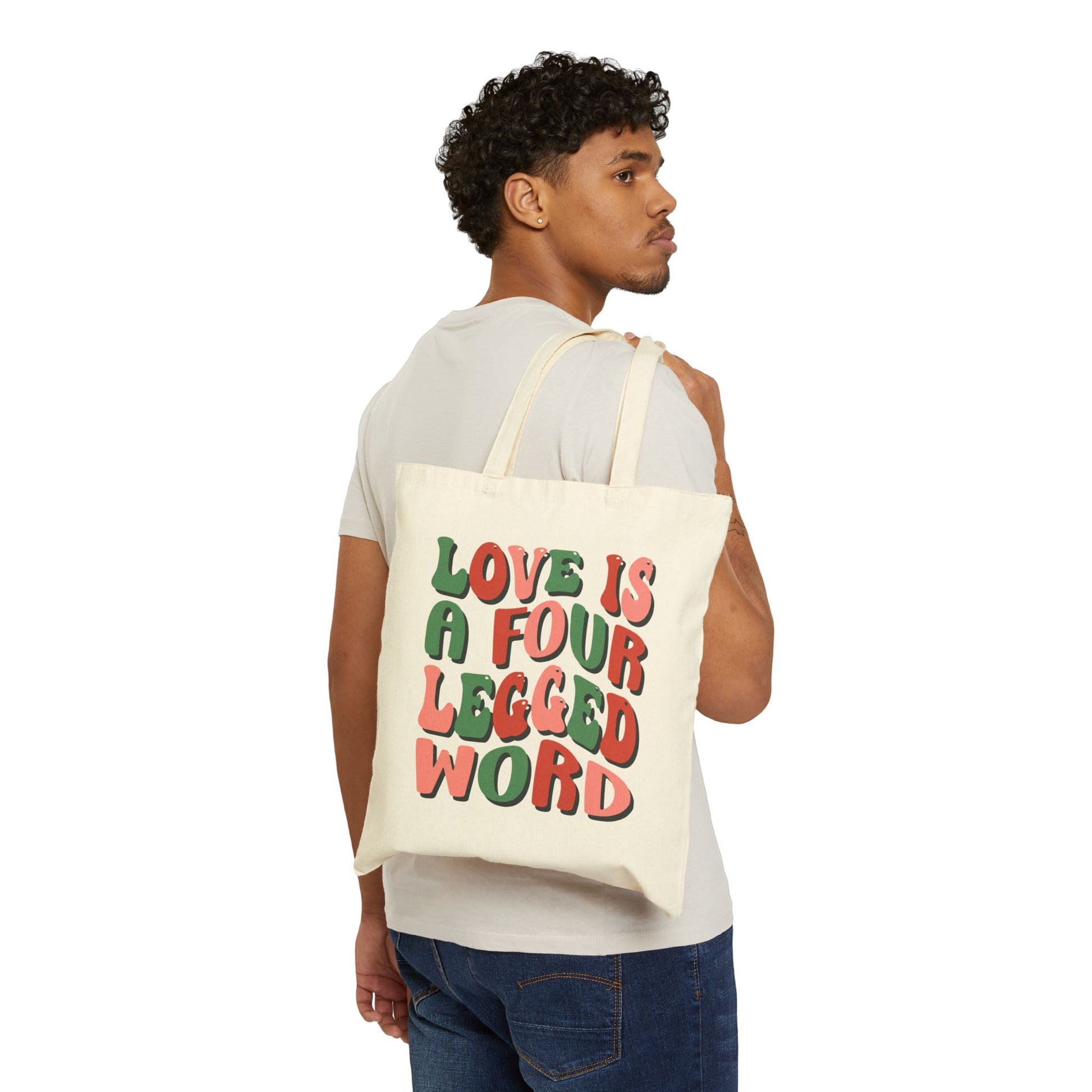 Love is a Four Legged Word Logo Tote Bag - Heavyweight 100% Cotton Canvas by TheGlassyLass.com
