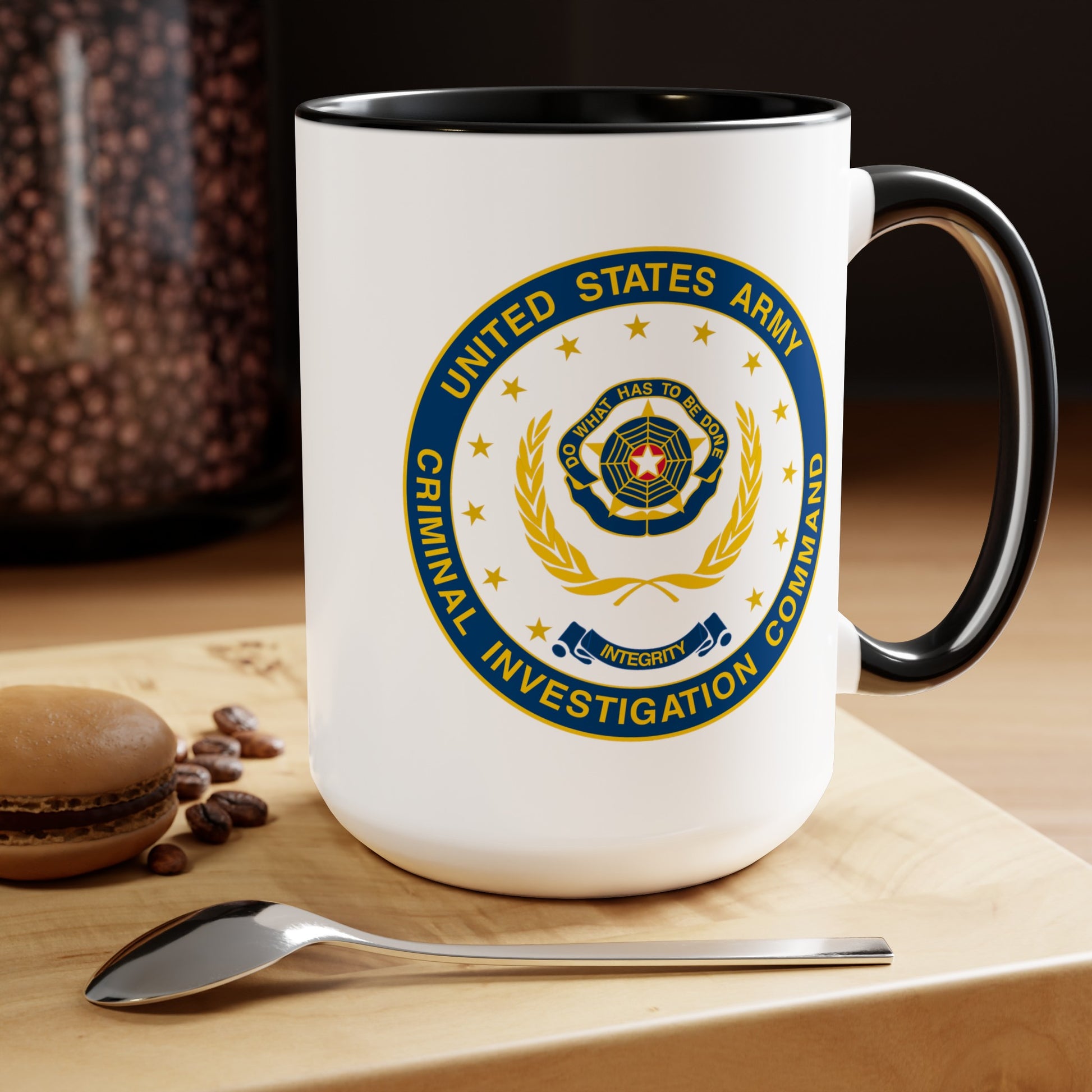 Army CIC Seal Coffee Mug - Double Sided Black Accent White Ceramic 15oz by TheGlassyLass.com