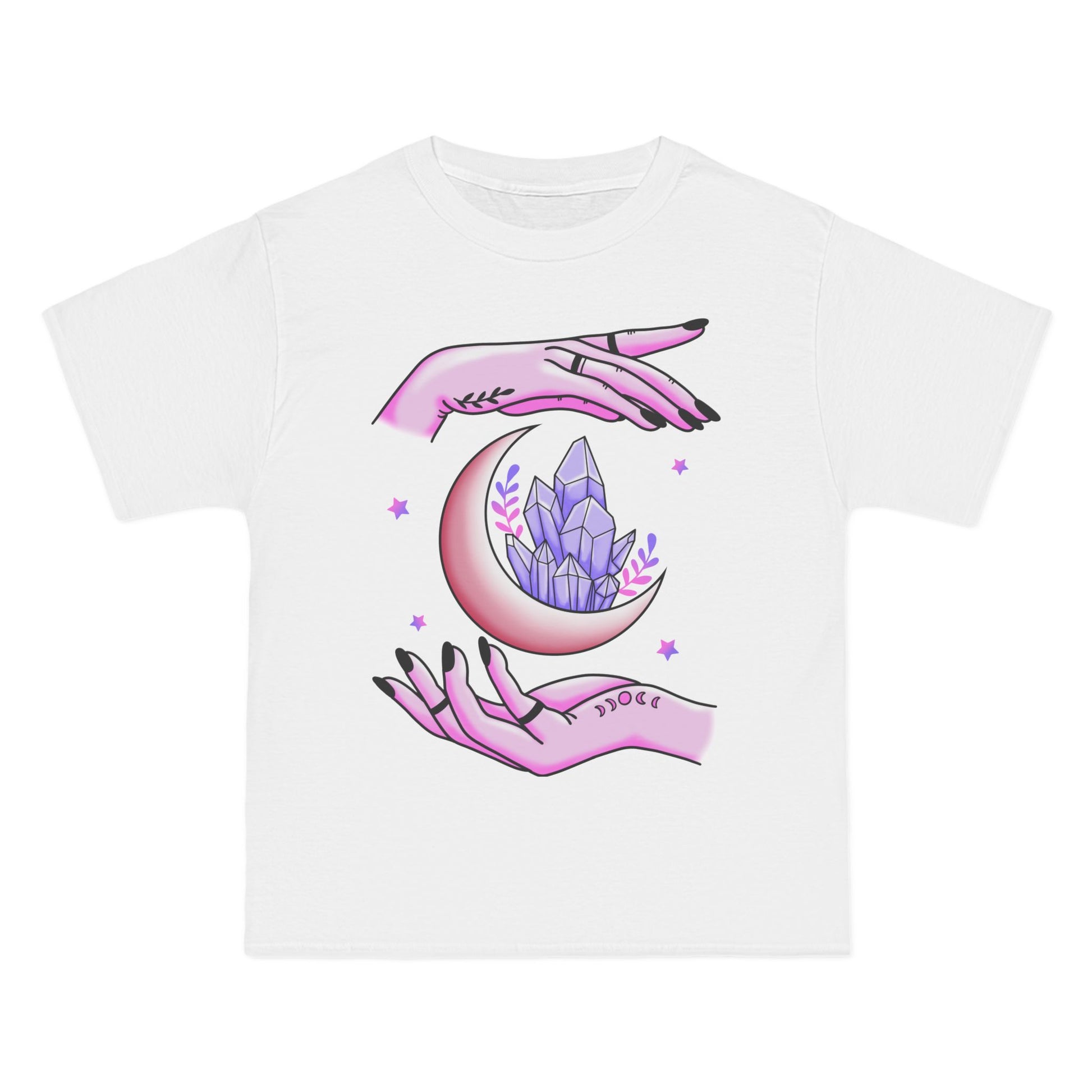 Amethyst Crystal Moon T-Shirt: (Hanes Beefy-T 100% Preshrunk Cotton Custom Printed by TheGlassyLass.com