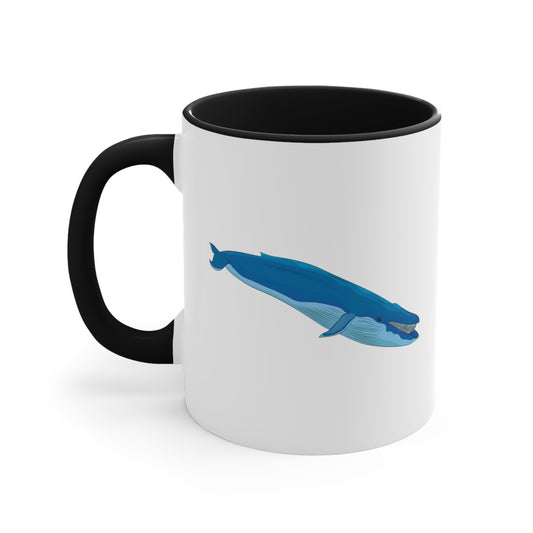 Blue Whale Coffee Mug - Double Sided Black Accent White Ceramic 11oz by TheGlassyLass.com