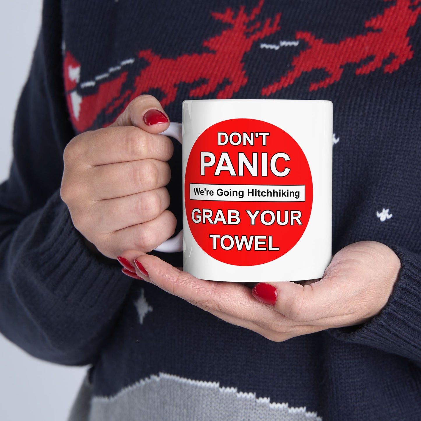 Don't Panic Coffee Mug - Double Sided White Ceramic 11oz by TheGlassyLass.com