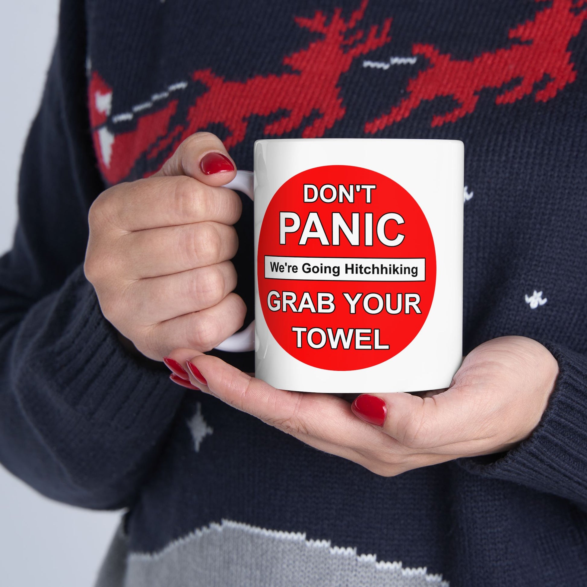 Don't Panic Coffee Mug - Double Sided White Ceramic 11oz by TheGlassyLass.com