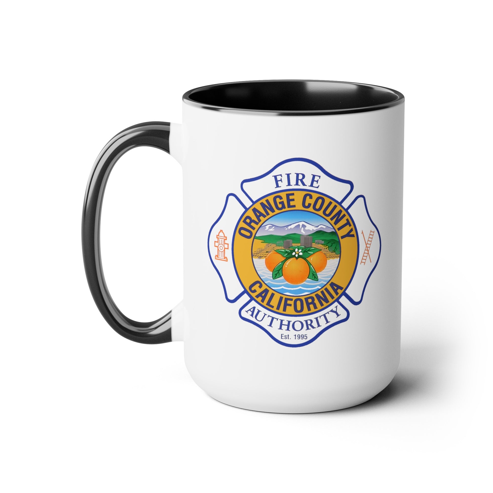 Orange County Fire Authority Coffee Mugs Double Sided Black Accent White Ceramic 15oz by TheGlassyLass.com