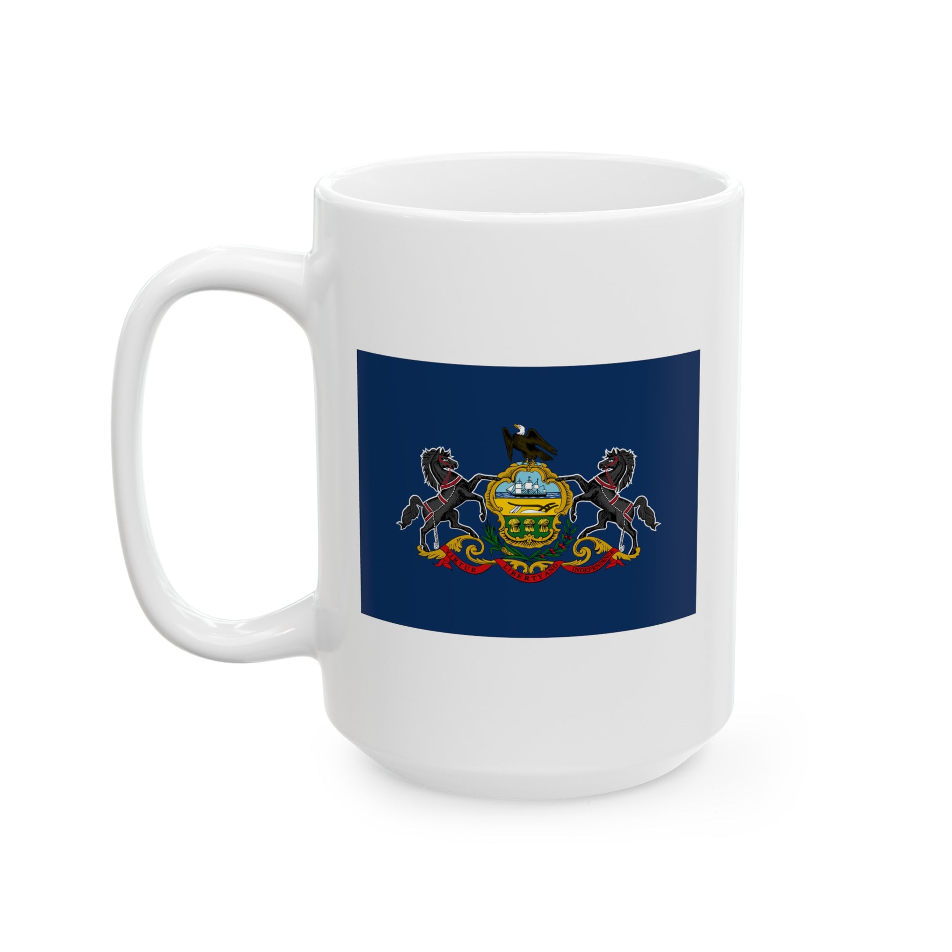 Commonwealth of Pennsylvania State Flag - Double Sided White Ceramic Coffee Mug 15oz by TheGlassyLass.com