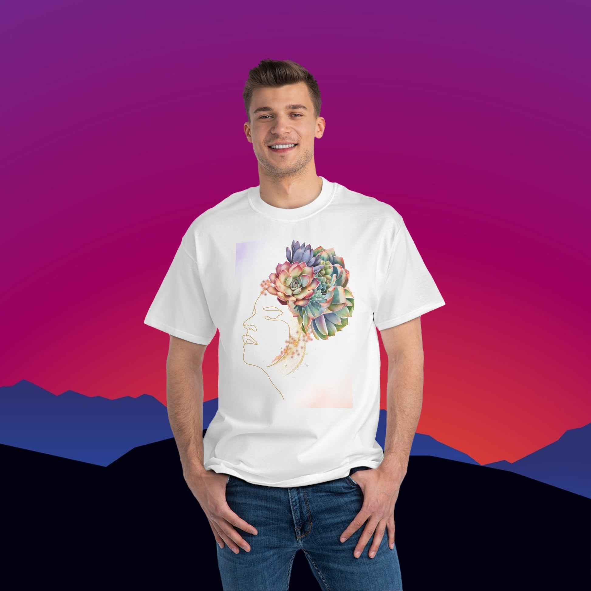 Succulent Dreams T-Shirt: (Hanes Beefy-T 100% Preshrunk Cotton Custom Printed by TheGlassyLass.com