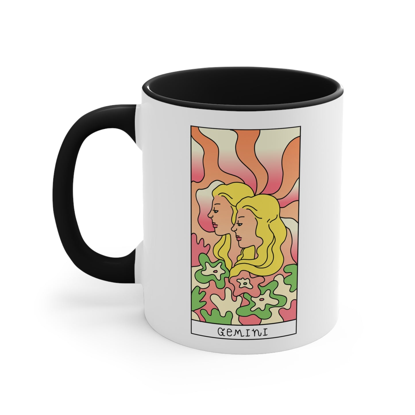 Gemini Tarot Card Coffee Mug - Double Sided Black Accent Ceramic 11oz by TheGlassyLass.com