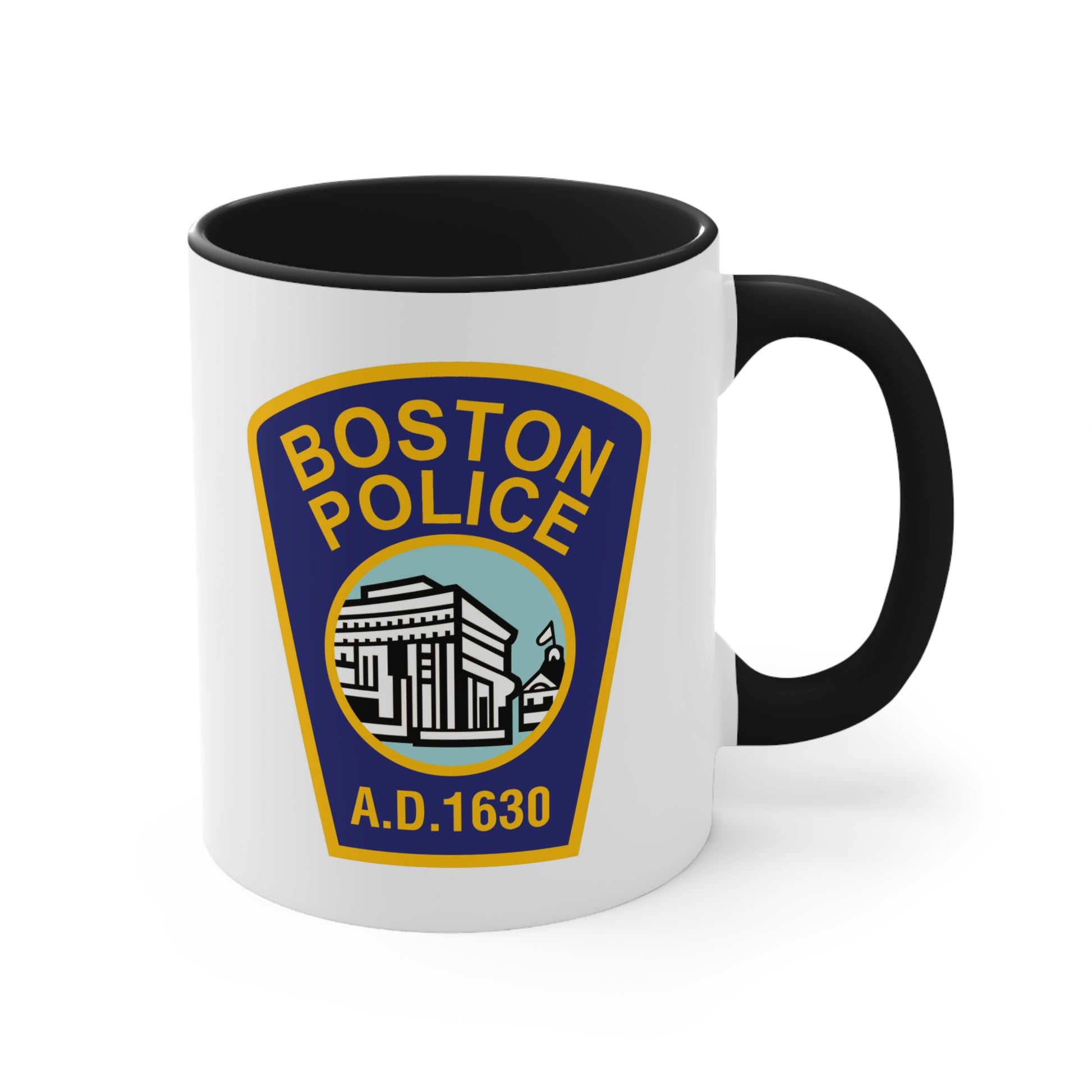 Boston Police Coffee Mug - Double Sided Black Accent White Ceramic 11oz by TheGlassyLass.com