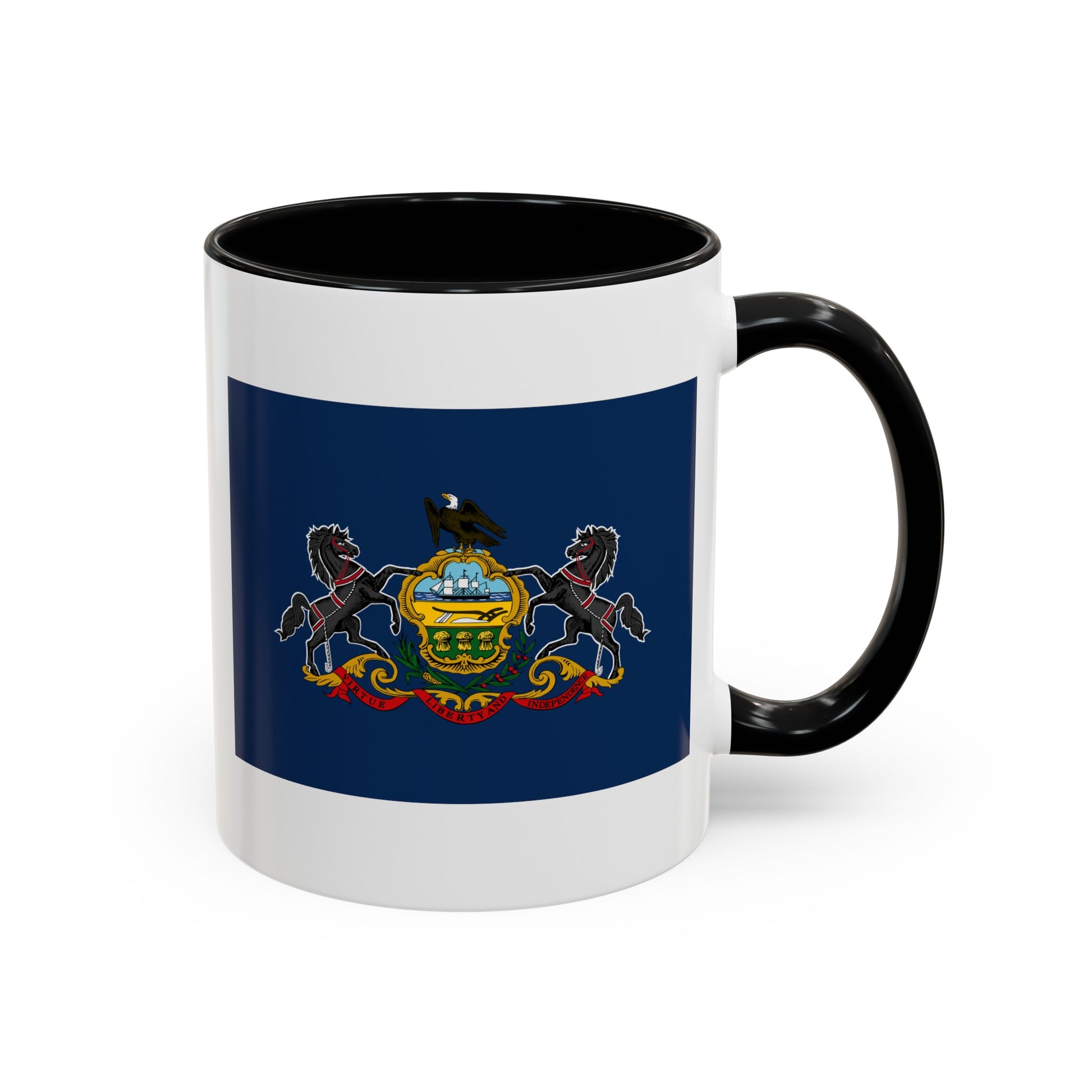 Commonwealth of Pennsylvania State Flag - Double Sided Black Accent White Ceramic Coffee Mug 11oz by TheGlassyLass.com