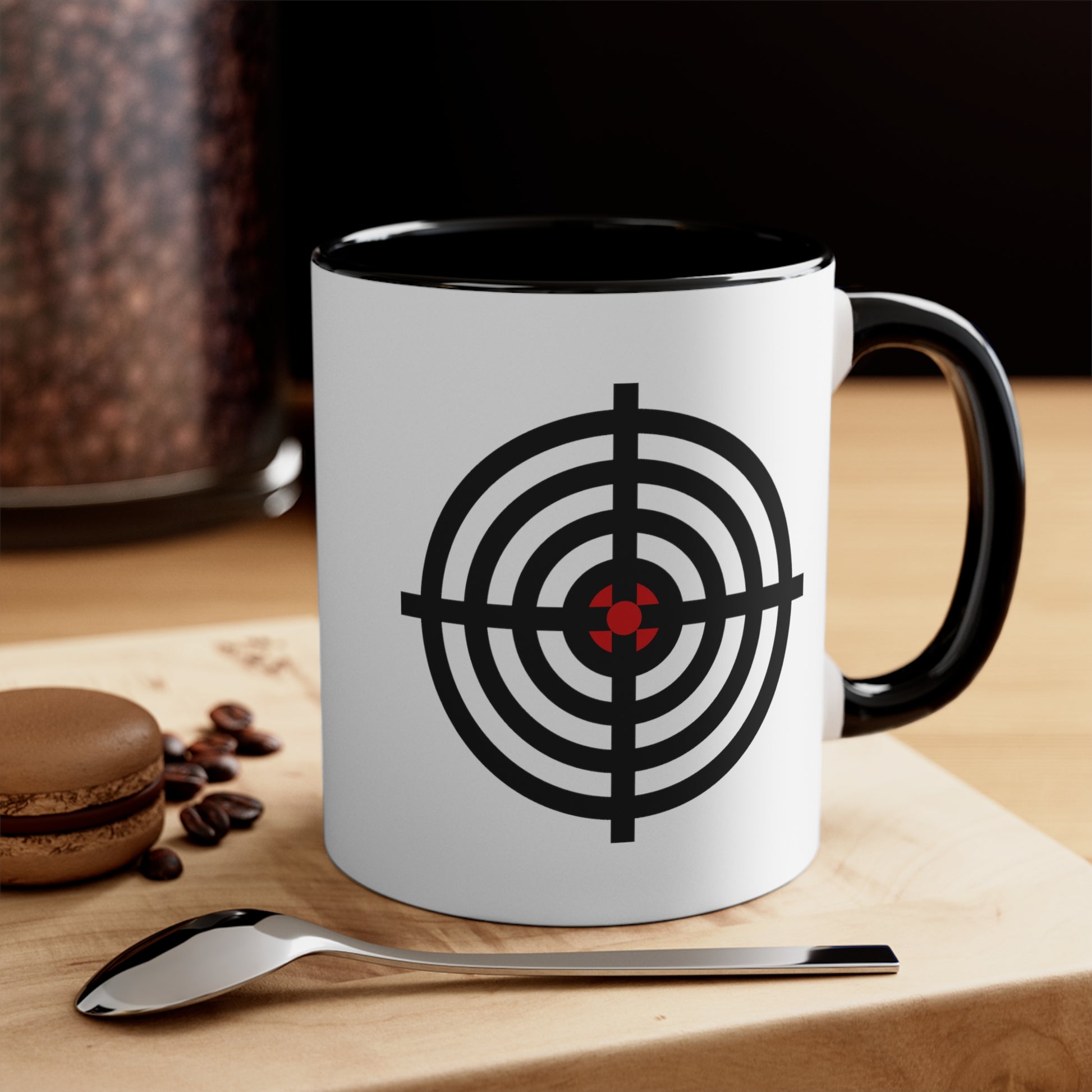 Gun Sight Reticle Coffee Mug - Double Sided Black Accent White Ceramic 11oz by TheGlassyLass.com