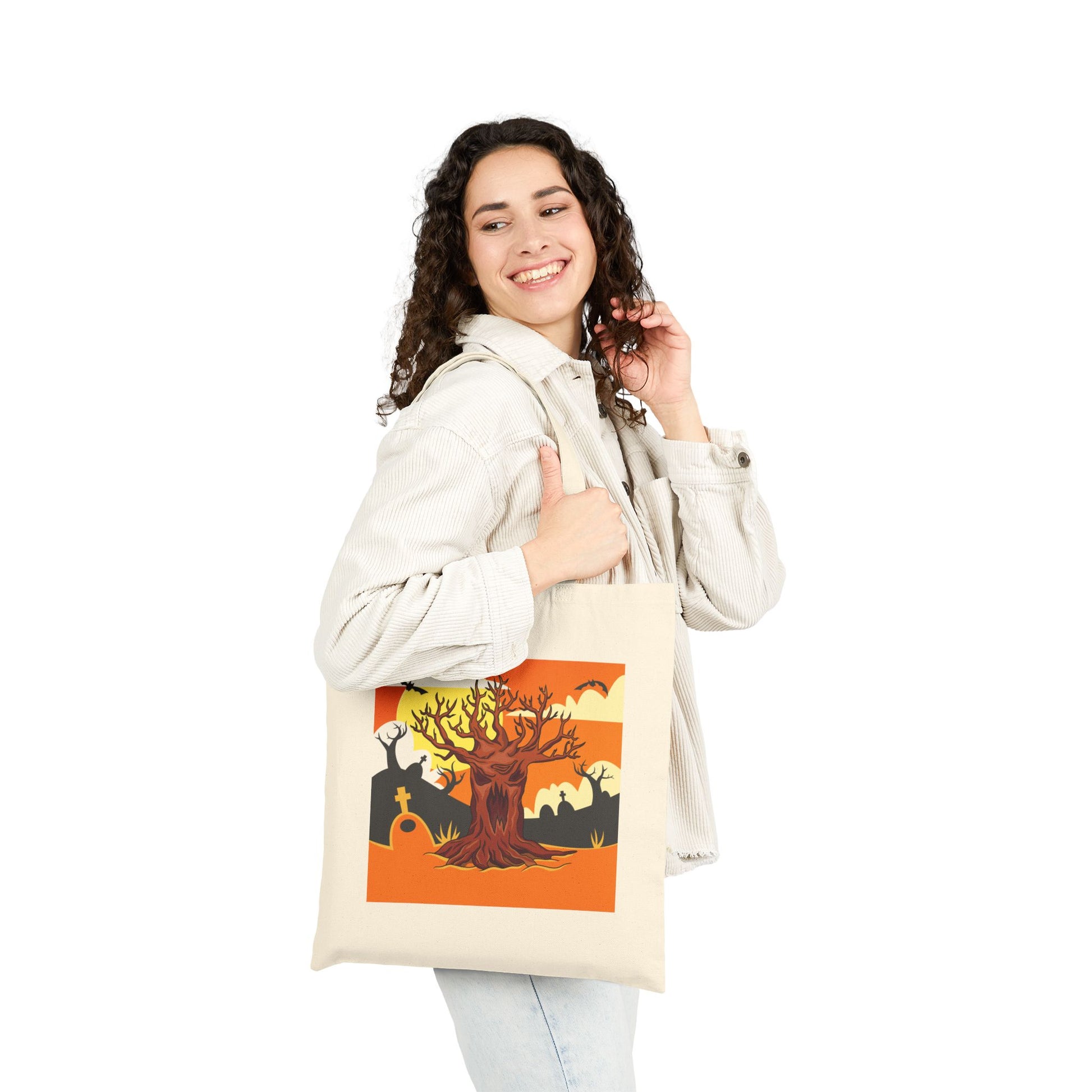 Halloween Haunted Tree Trick or Treat Tote Bag - Heavyweight 100% Cotton Canvas by TheGlassyLass.com