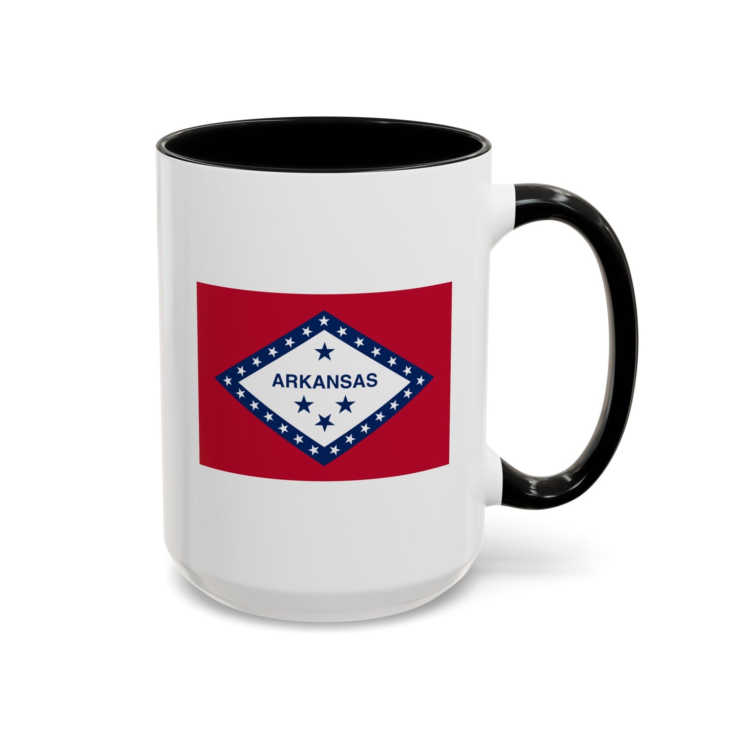 Arkansas State Flag - Double Sided Black Accent White Ceramic Coffee Mug 15oz by TheGlassyLass.com