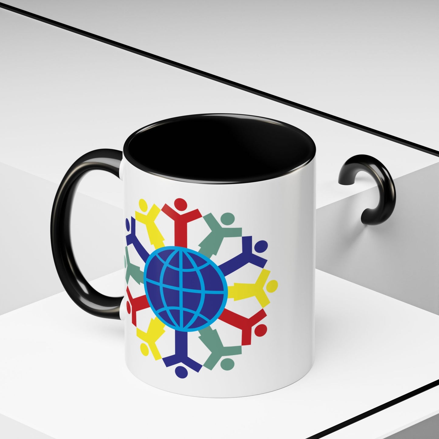 Joy To The World Coffee Mug - Double Sided Black Accent White Ceramic 11oz by TheGlassyLass.com