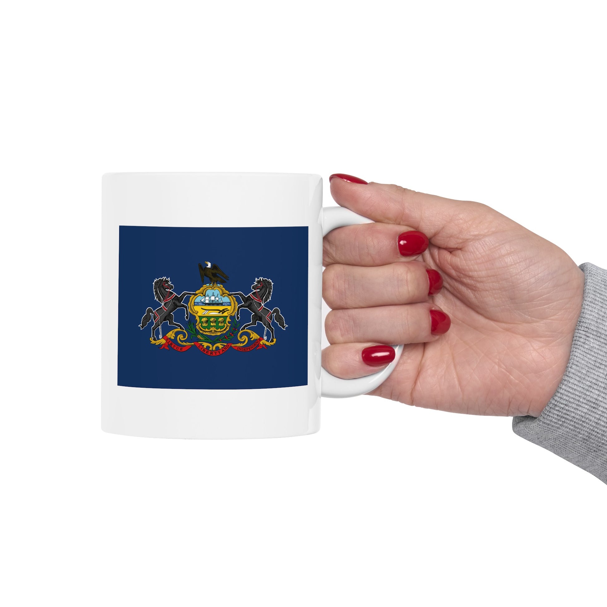 Commonwealth of Pennsylvania State Flag - Double Sided White Ceramic Coffee Mug 11oz by TheGlassyLass.com