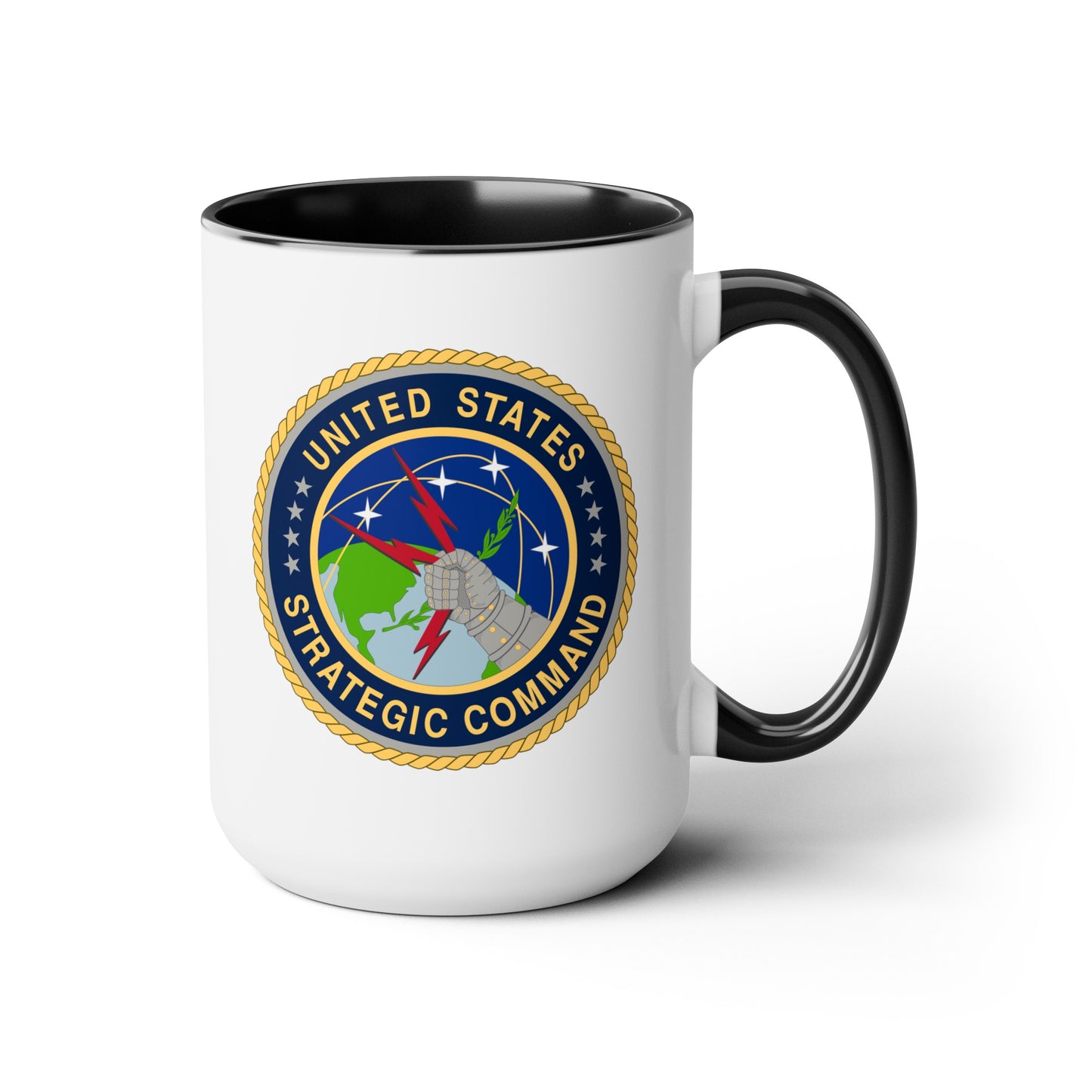 US Strategic Command Coffee Mug - Double Sided Black Accent White Ceramic 15oz by TheGlassyLass.com