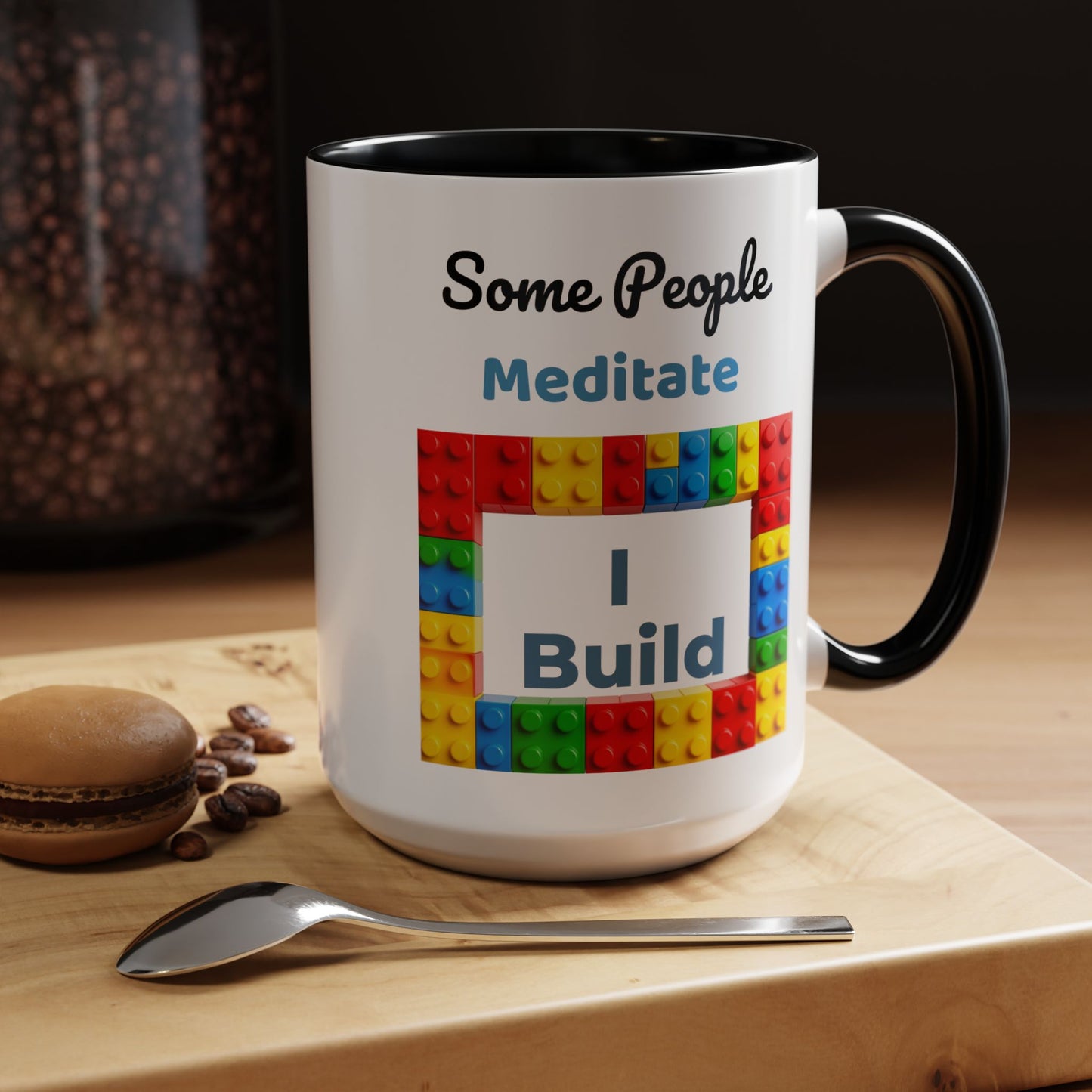 LEGO Build Coffee Mug - Double Sided Black Accent White Ceramic 15oz by TheGlassyLass.com